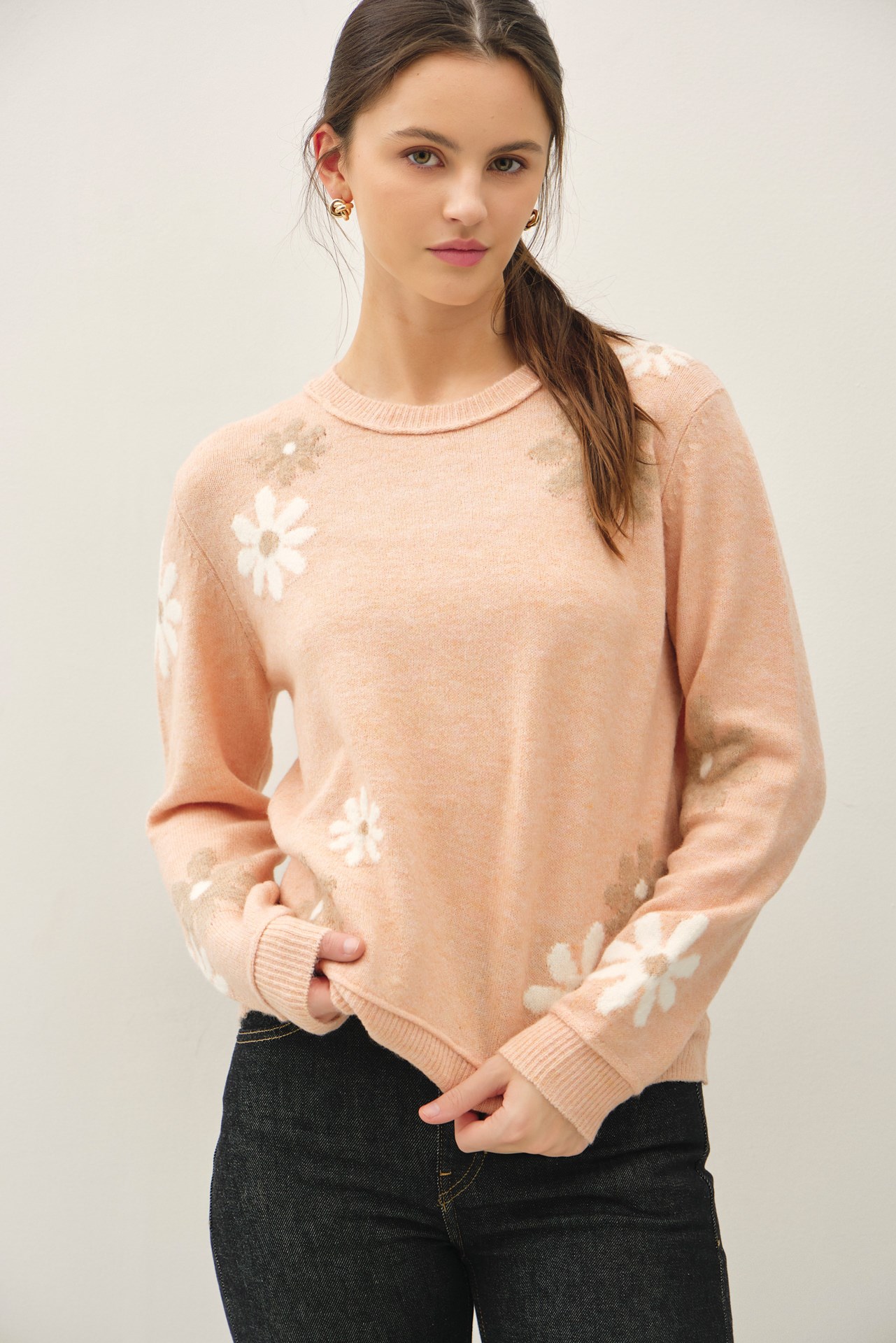 Wool Blend Floral Accent Sweater