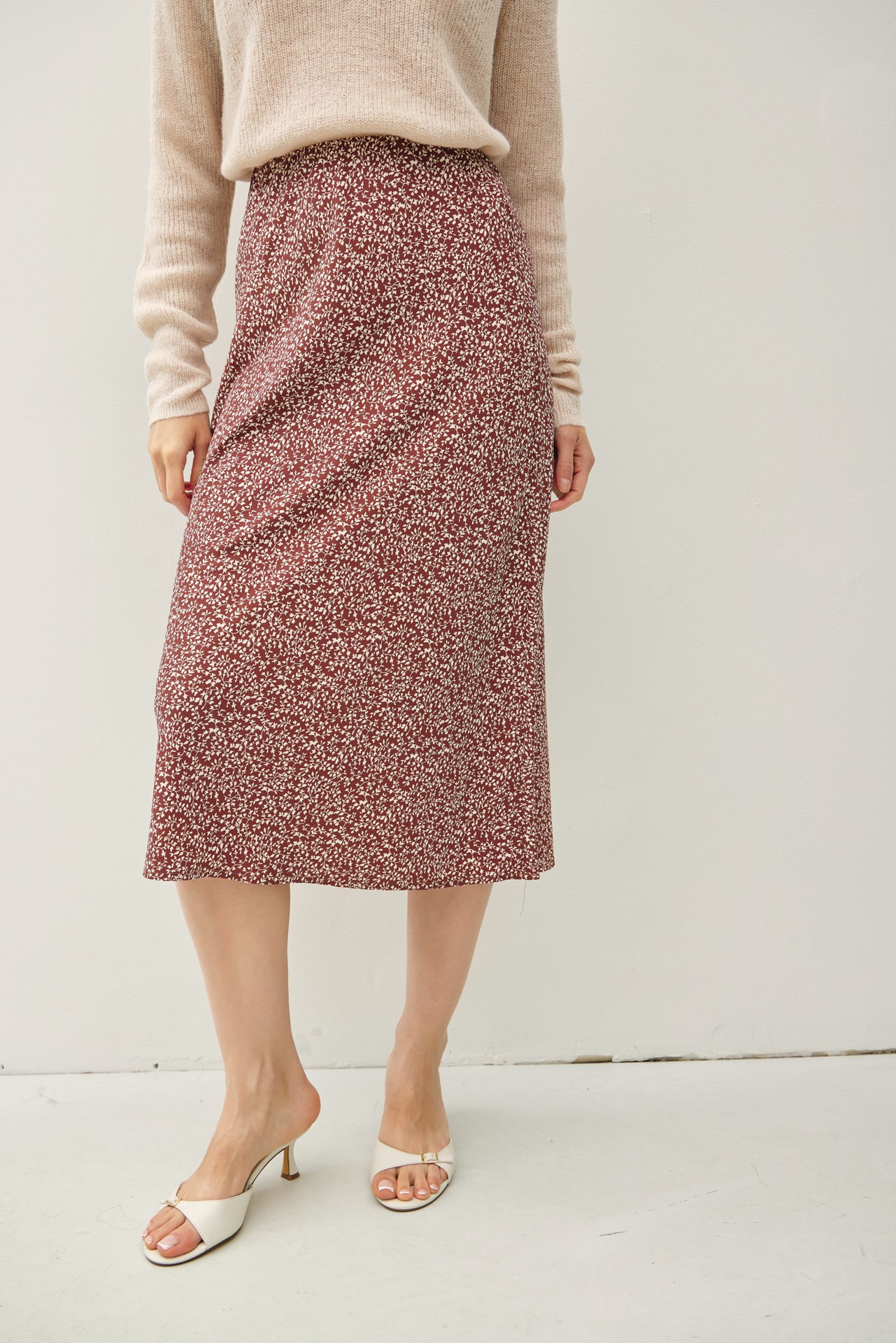 Print Midi Skirt With Elastic Waistband