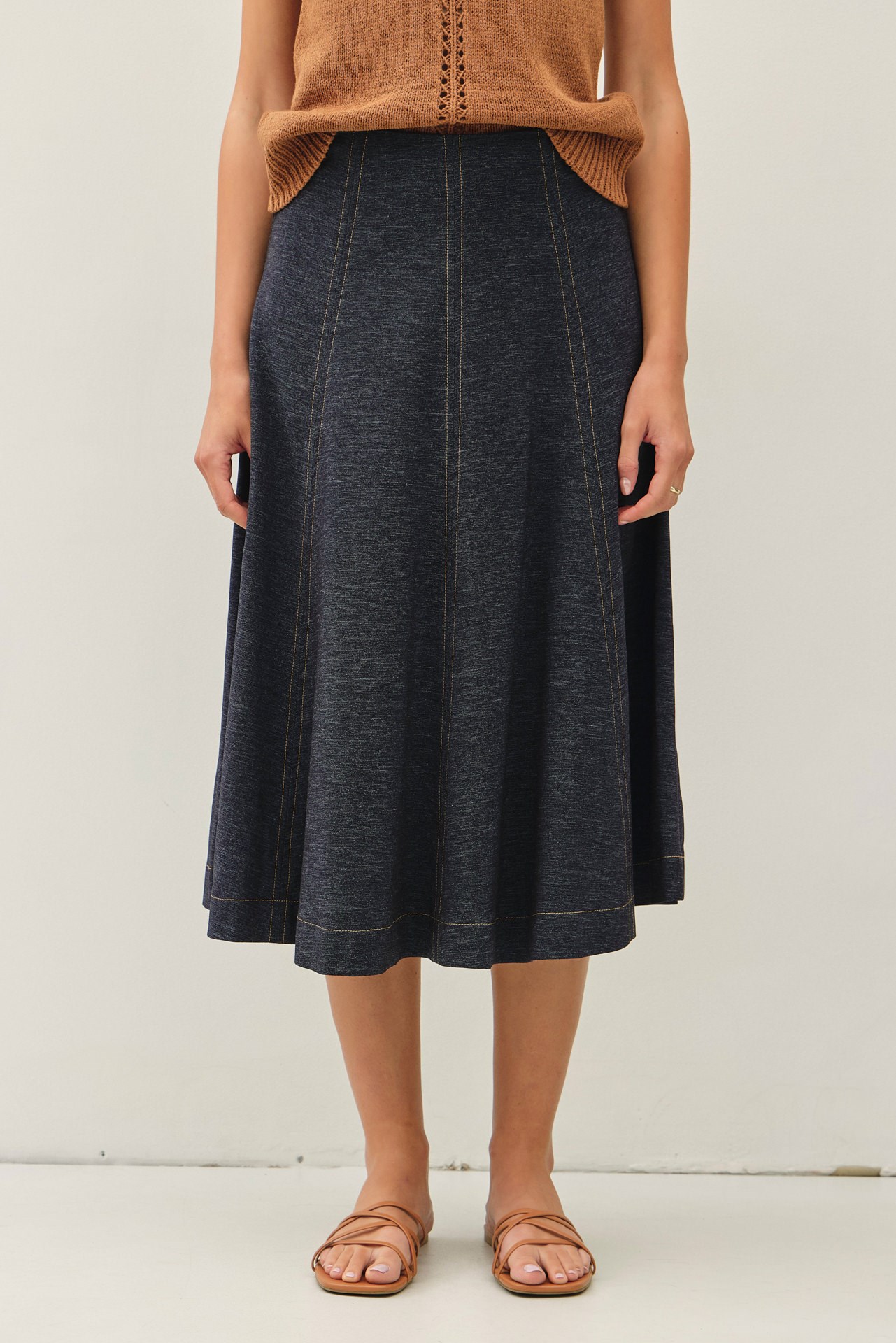 Stitched Flowy Midi Skirt