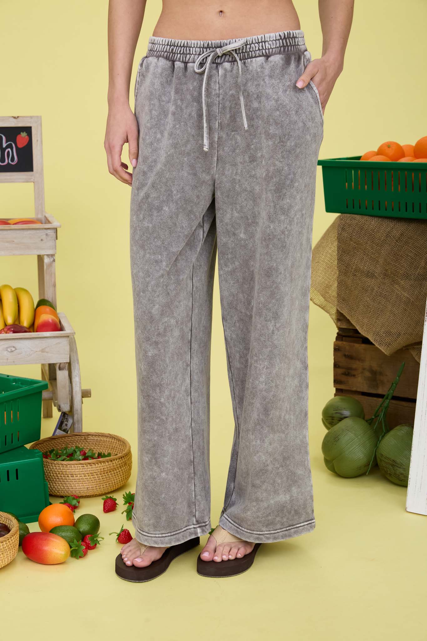 Washed Wide Leg Drawstring Lounge Pants