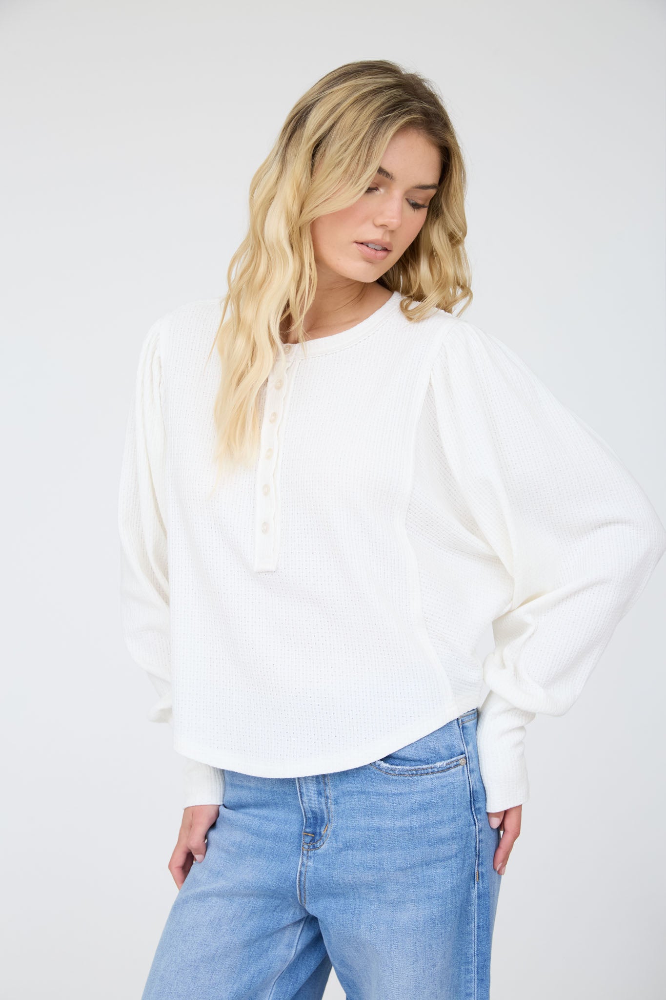Long Sleeve Henley Textured Knit Top
