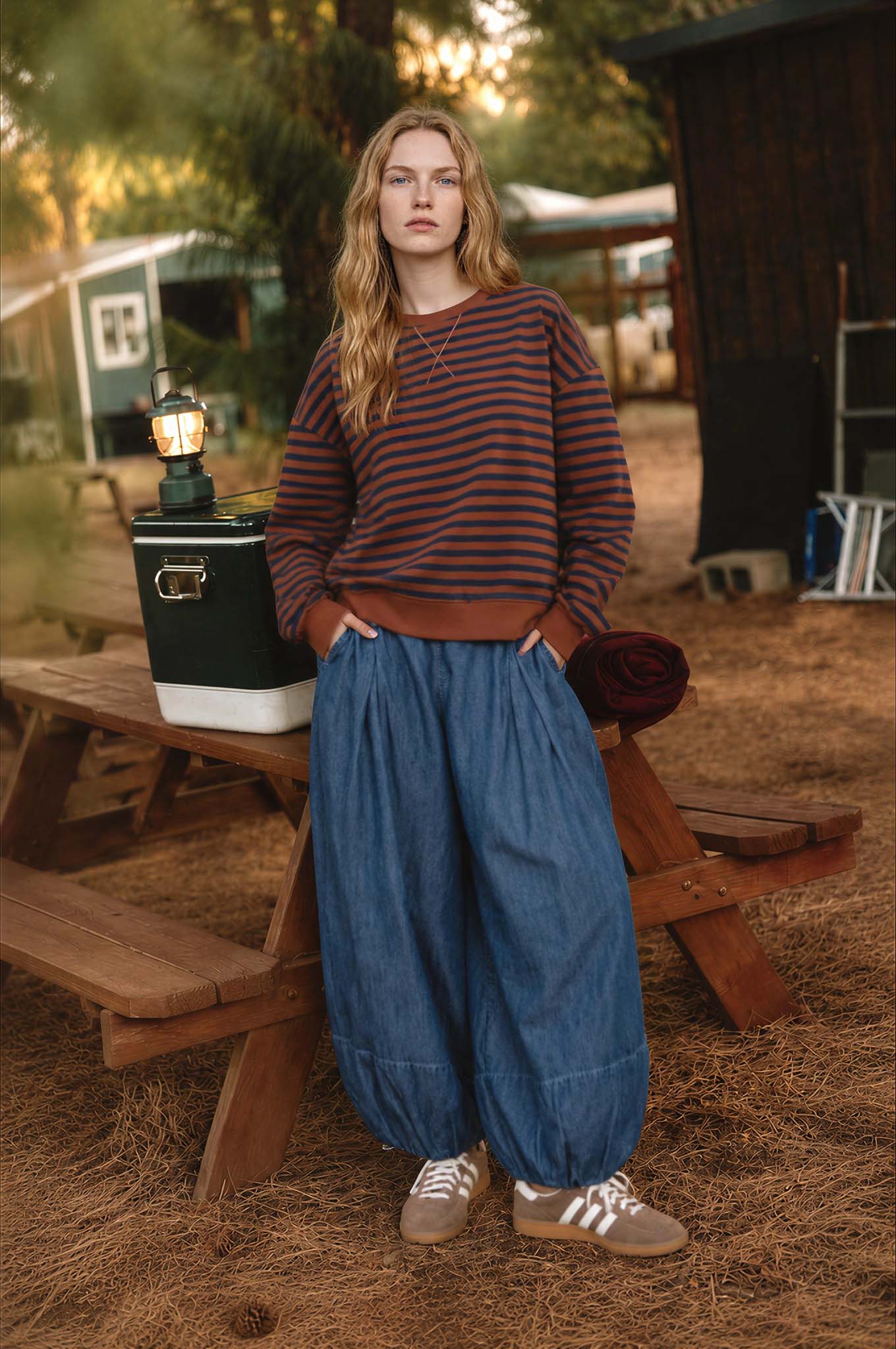 Stripe V Stitch Detail Long Sleeve Knit Top