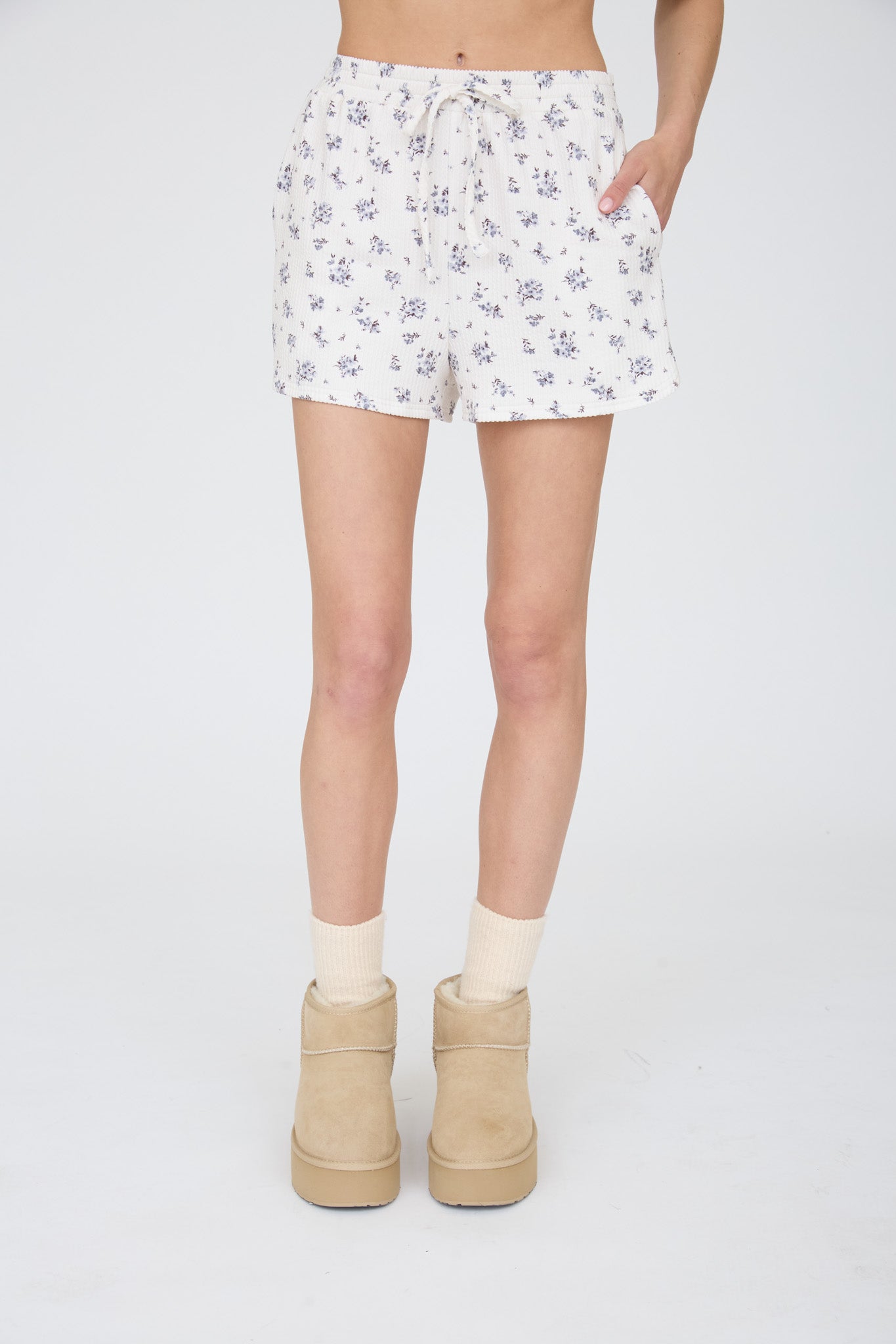 Floral Ribbed Knit Lounge Shorts