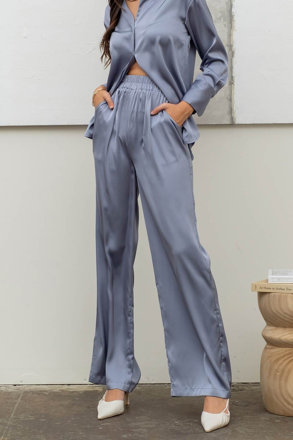 Solid Satin Wide Leg Pants