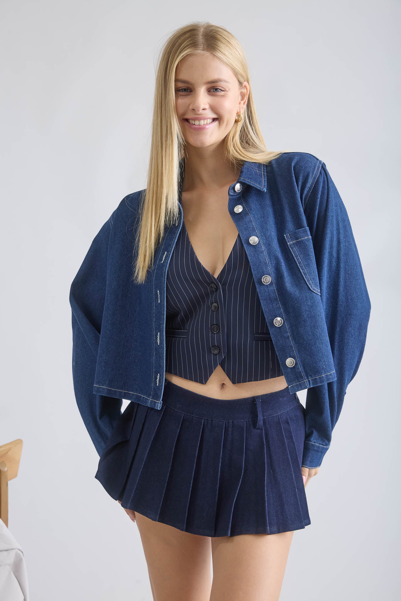 Collared Button Down Boxy Denim Jacket