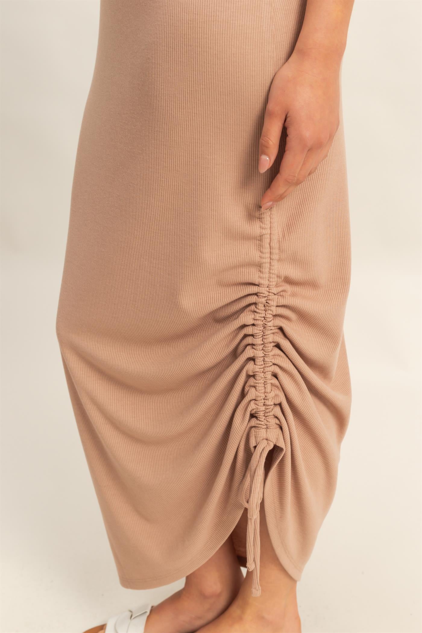 Scoop Neck Side Tie Detail Midi Dress