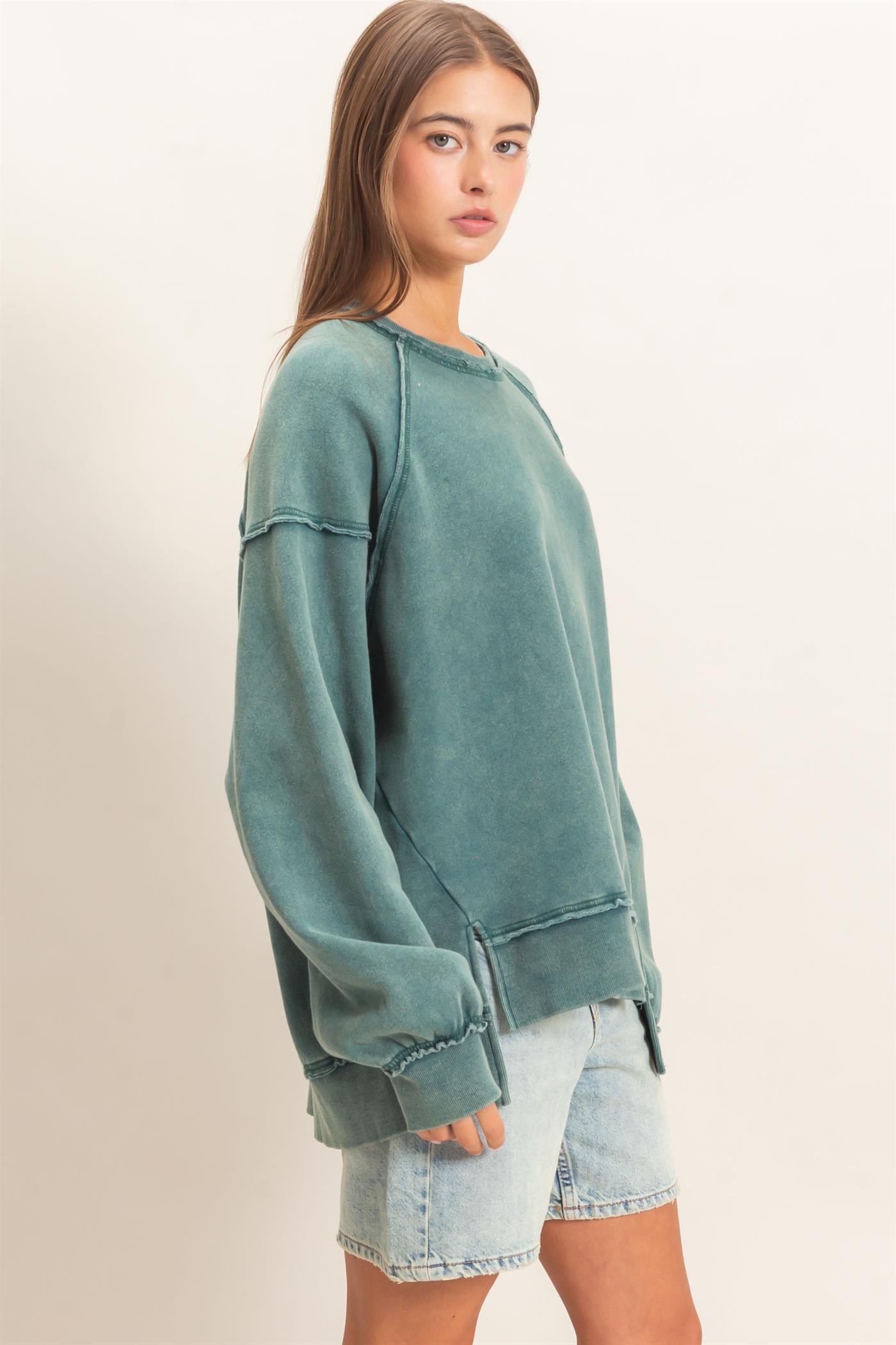 Acid Wash Raw Edge Sweatshirt