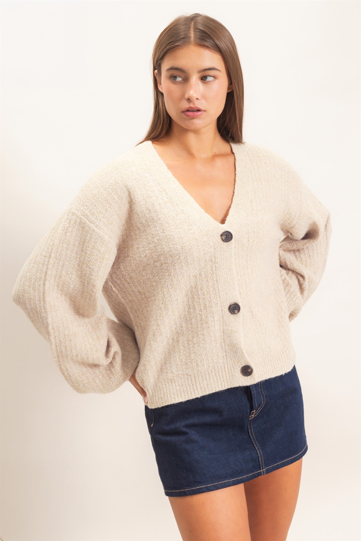 Textured V-Neck Cardigan