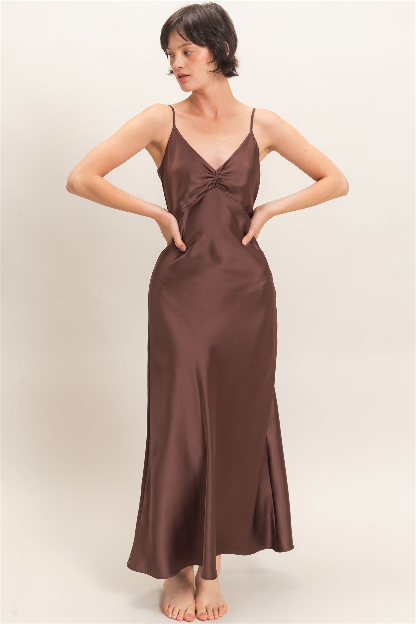 Satin Slip Dress With Spaghetti Straps