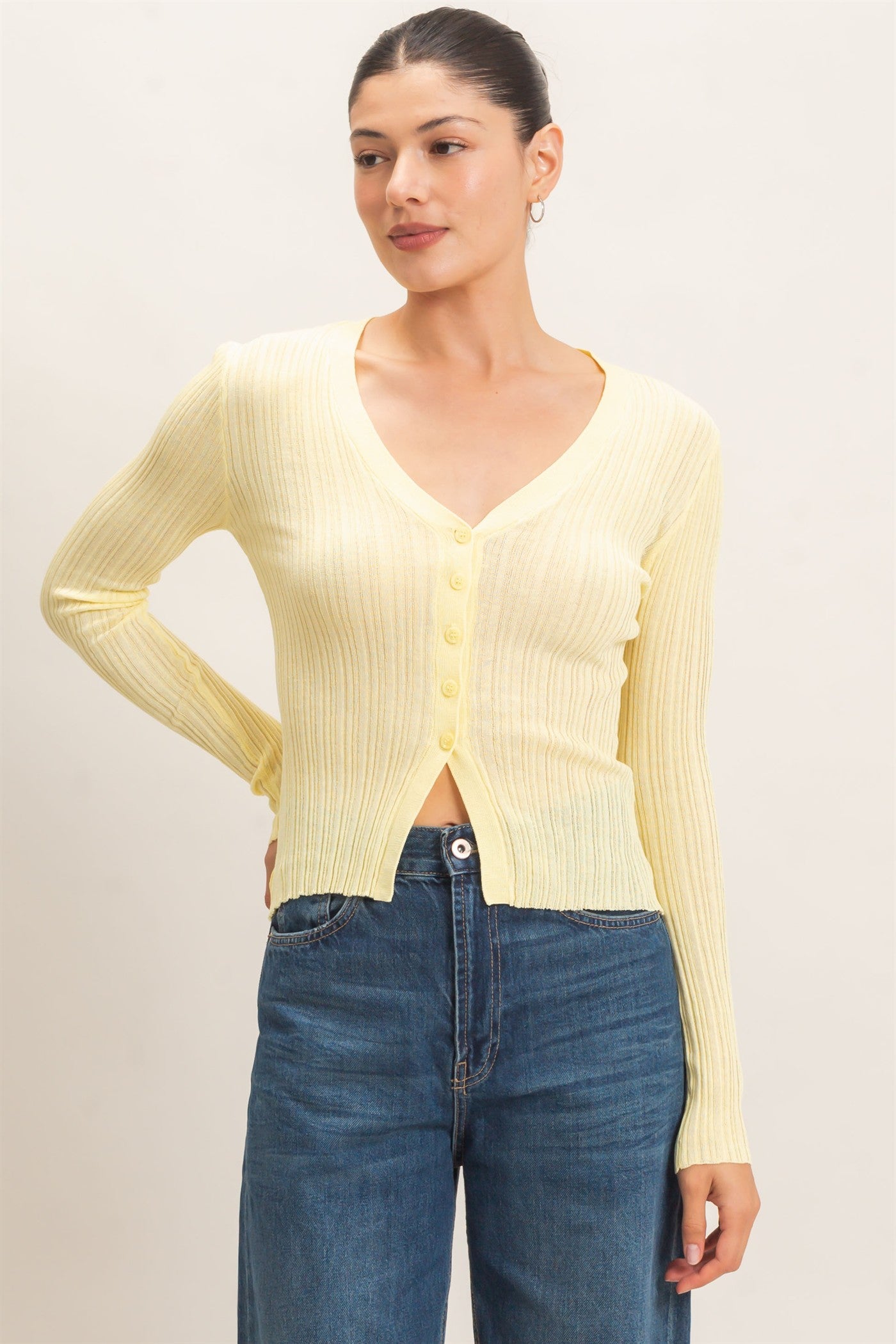 Ribbed V-Neck Cardigan