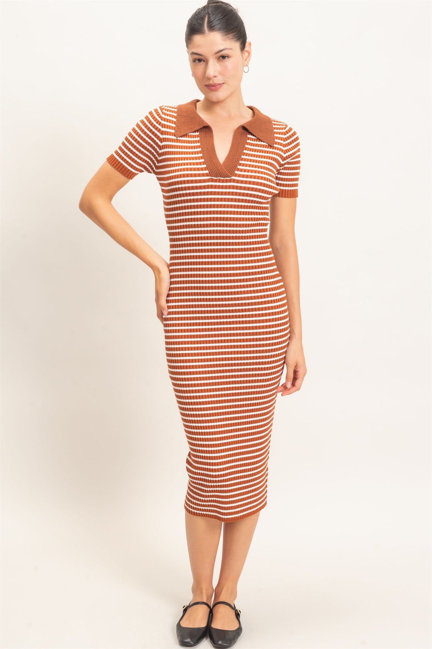 Ribbed Collared Midi Dress