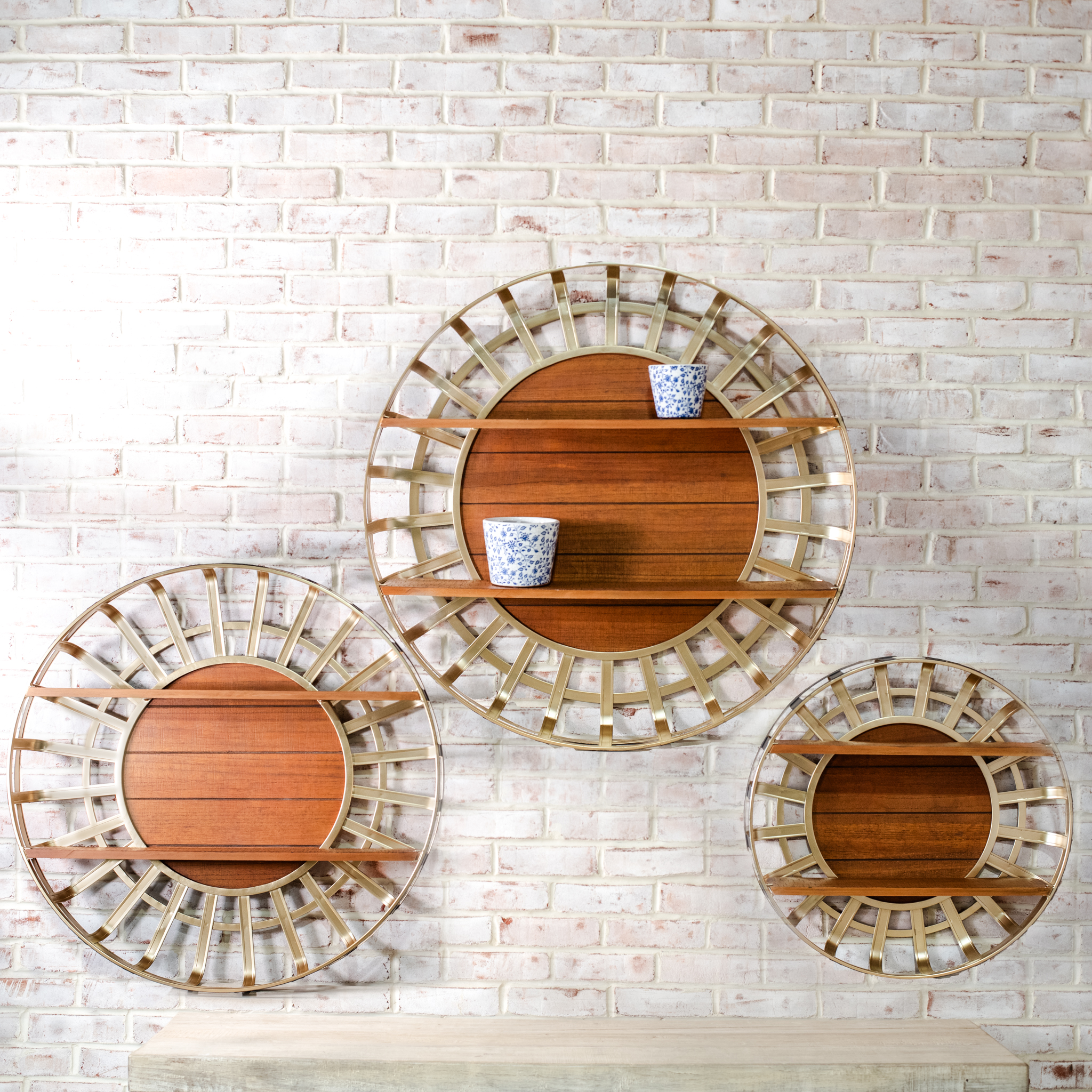 S/3 Black Round Wall Shelves