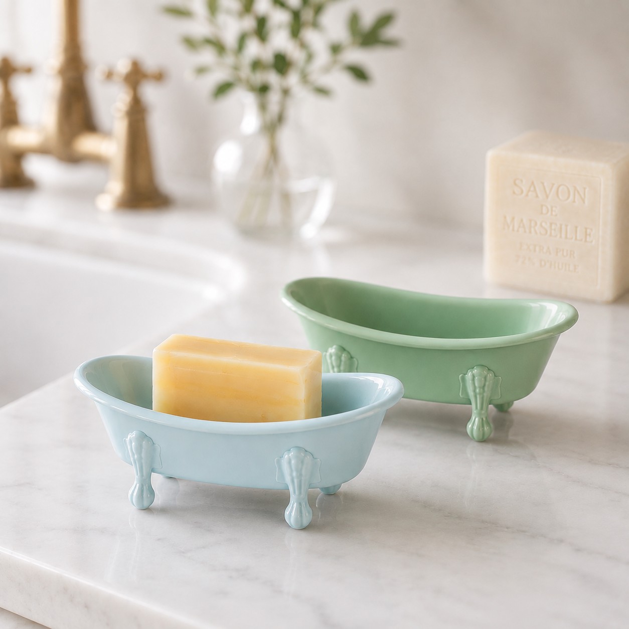 2 Asst Blue/Green Bathtub Soap Dish