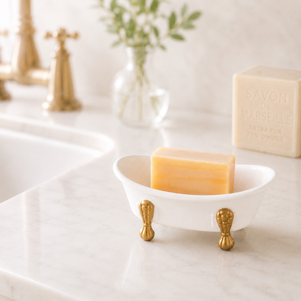 White/Gold Bathtub Soap Dish