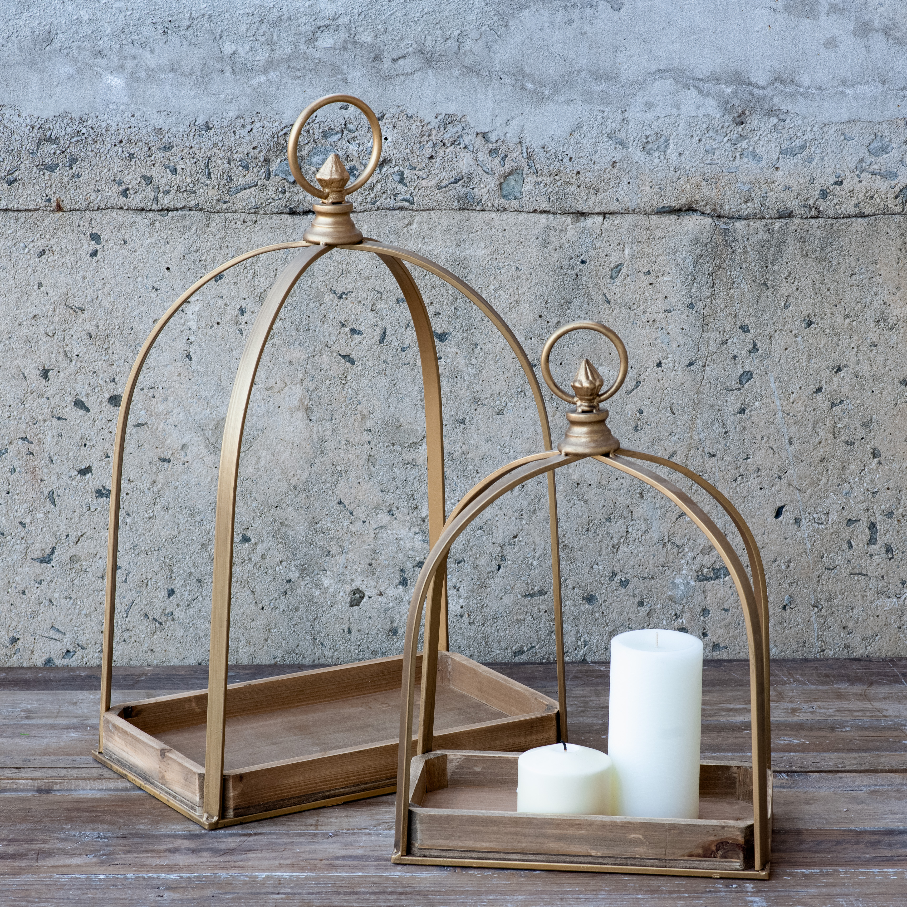 S/2 Wide Gold Metal Wood Displayers