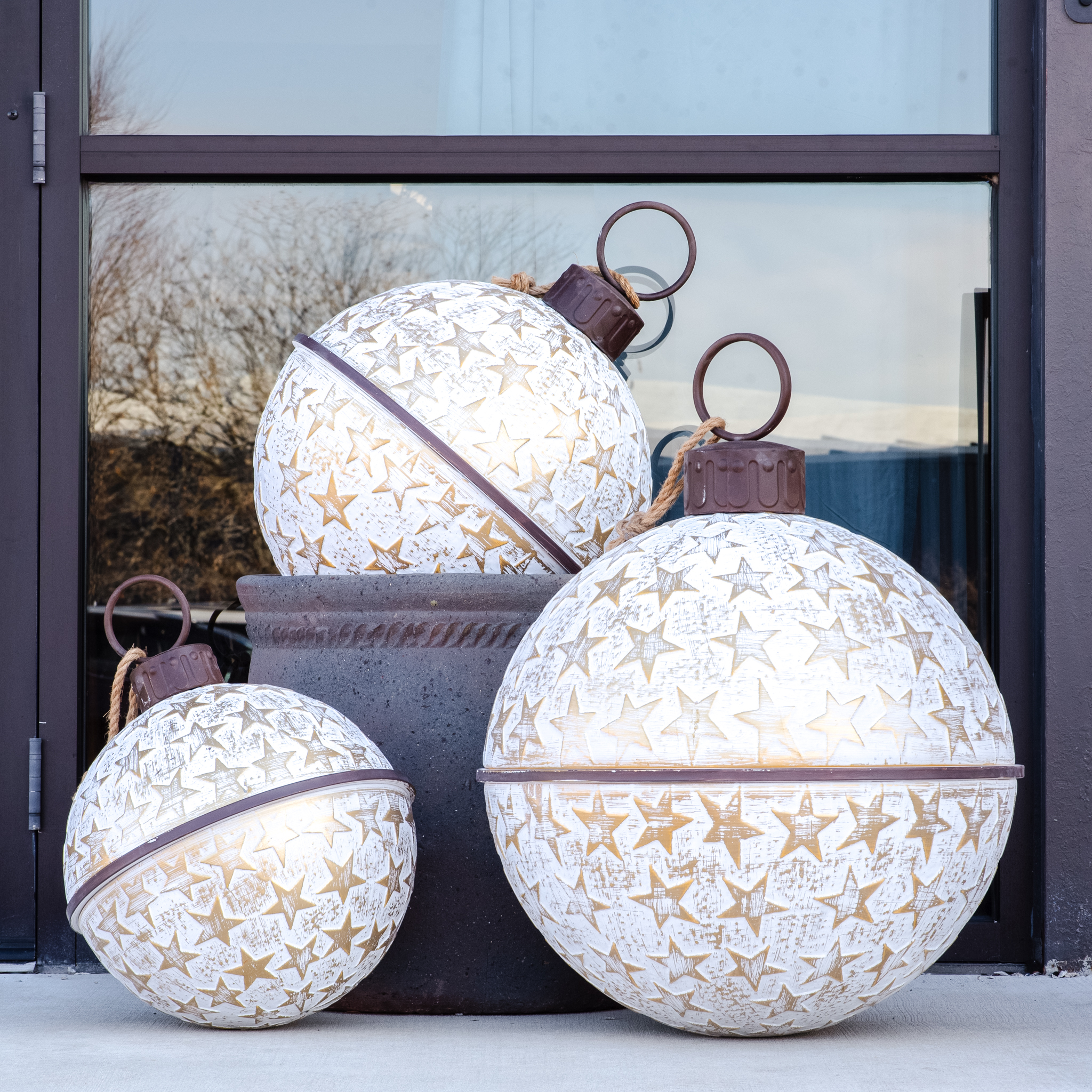 S/3 White & Gold Star Bell Jumbo