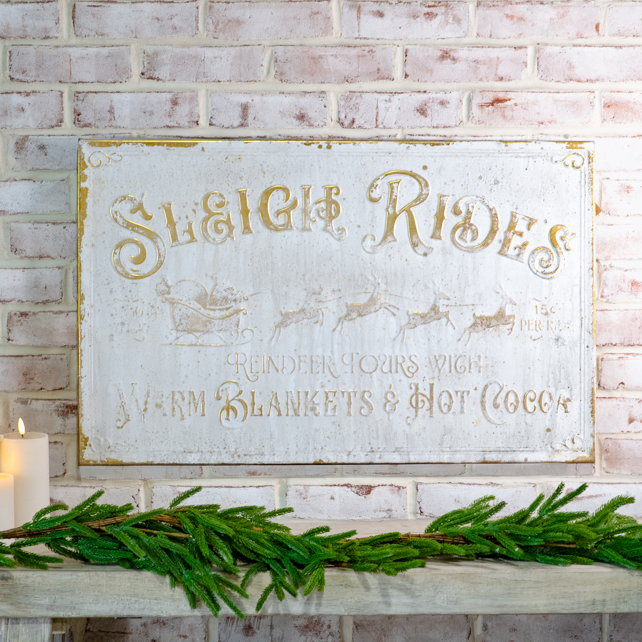 *Inner* Vintage White Sleigh Rides Sign