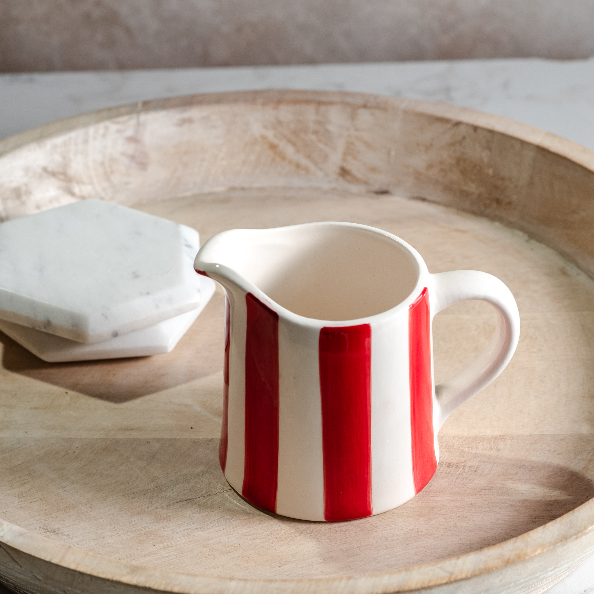 *Inner* 4" Red/Wht Stripe Dolomite Pitcher