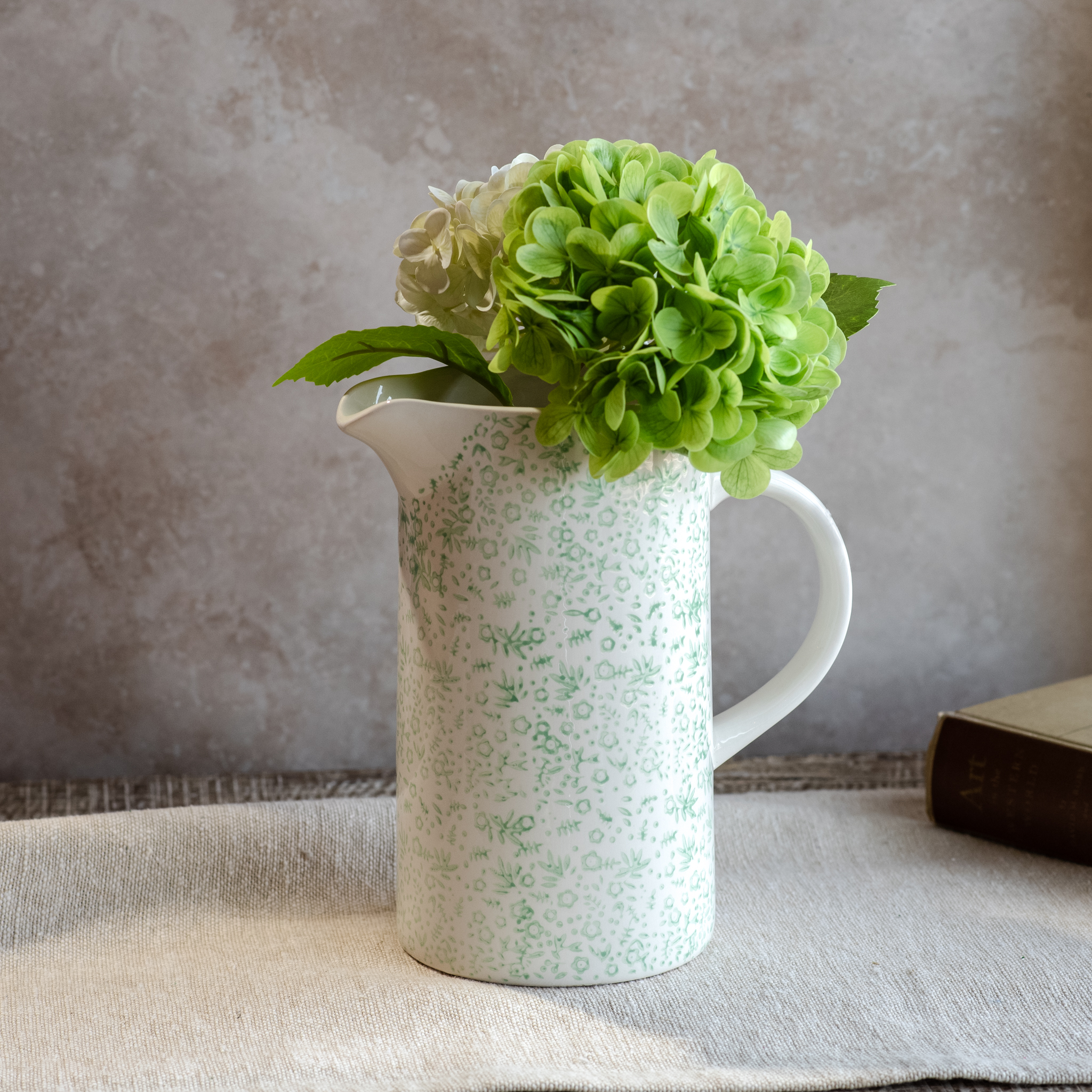 *Inner* 8.5"H Green Floral Pitcher