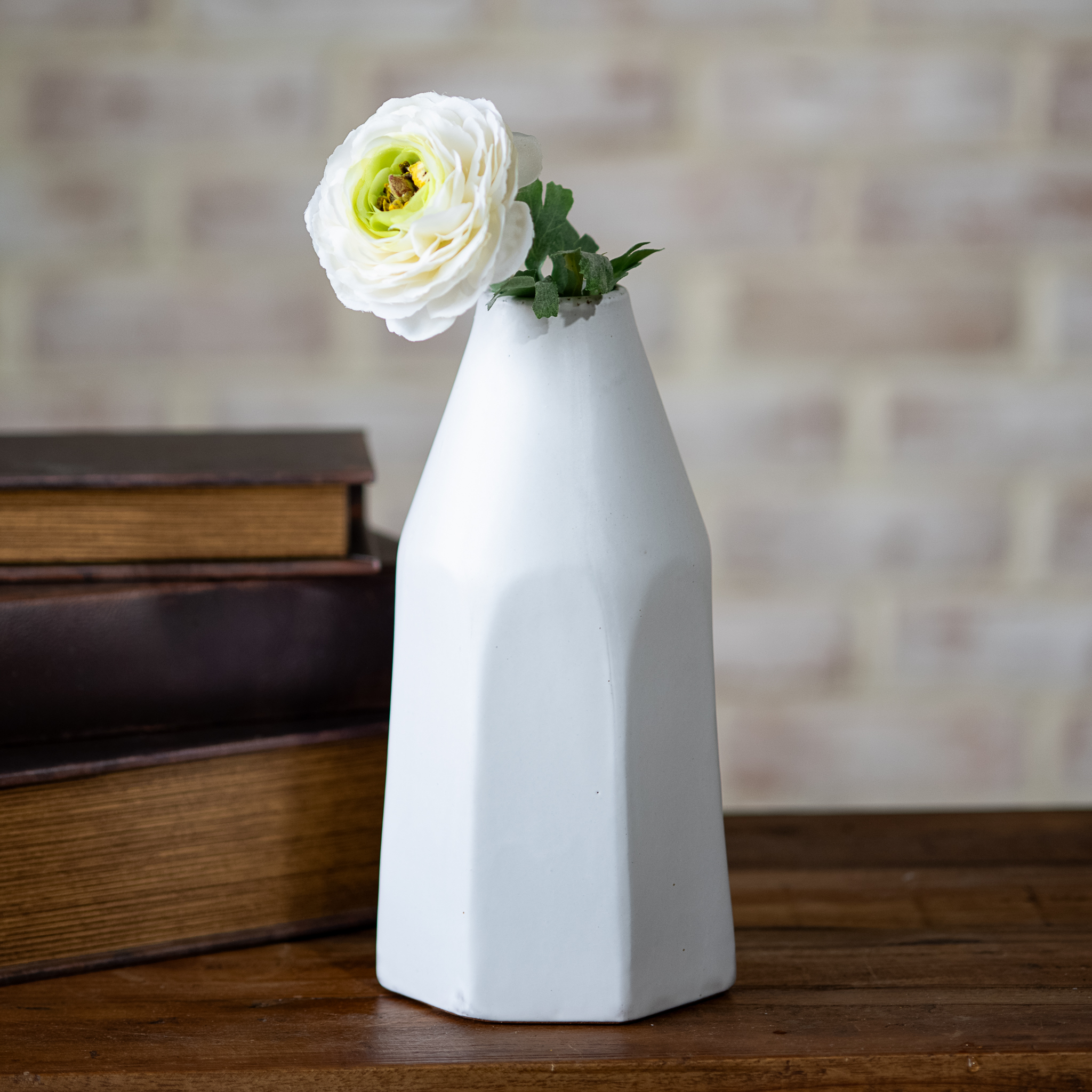 9.25" Thin White Hex Vase