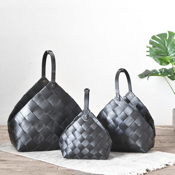 S/3 Blk Woodchip Baskets
