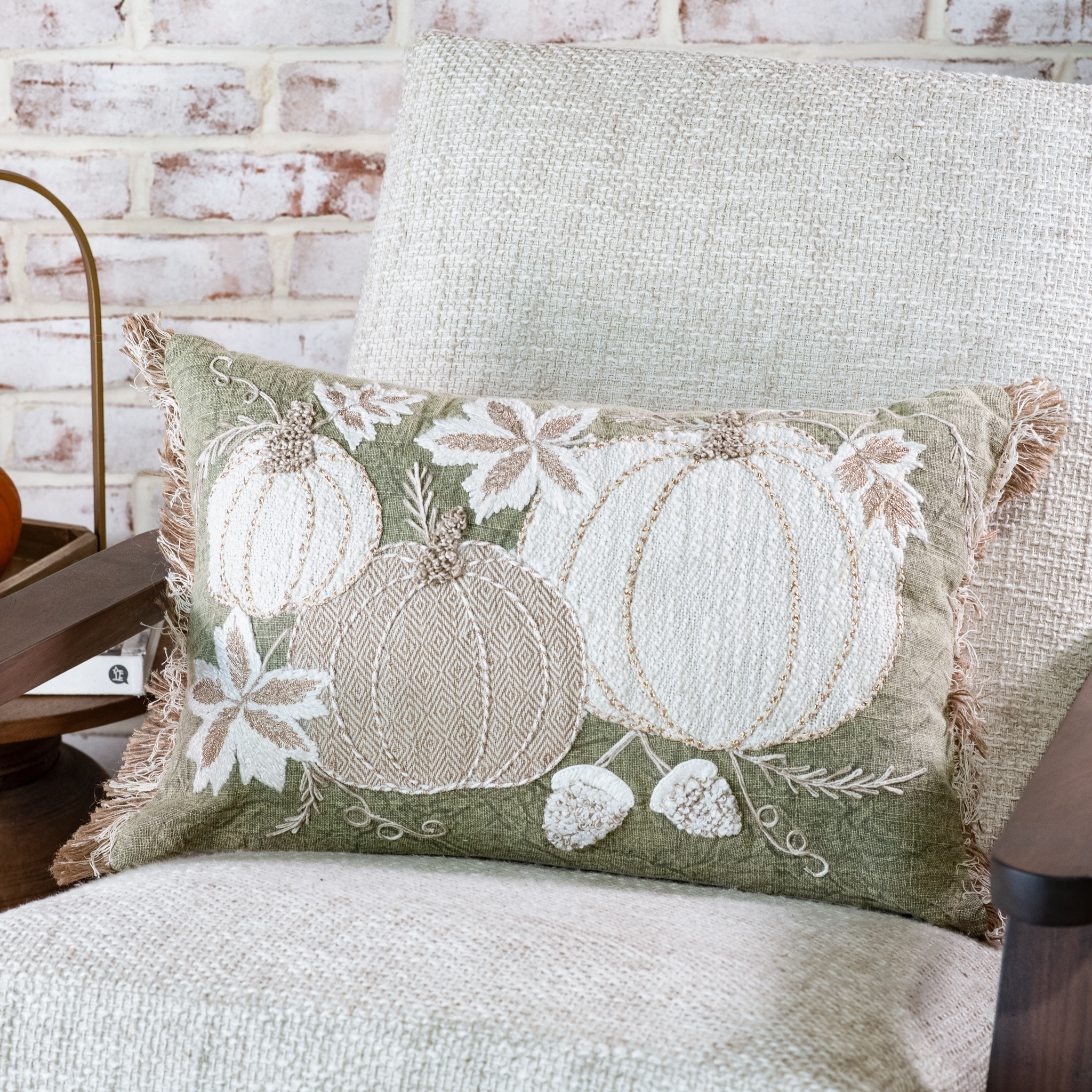 14 X 20 Autumn Pumpkins Green Pillow