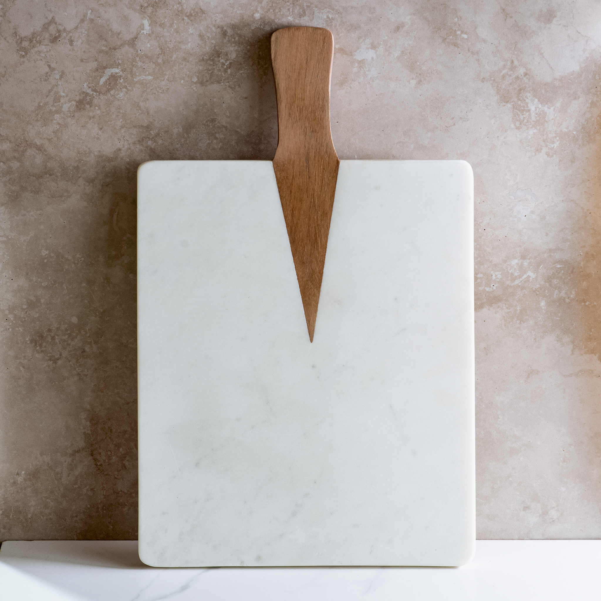 12" X 19" Marble Serve Board Acacia Wood Handle