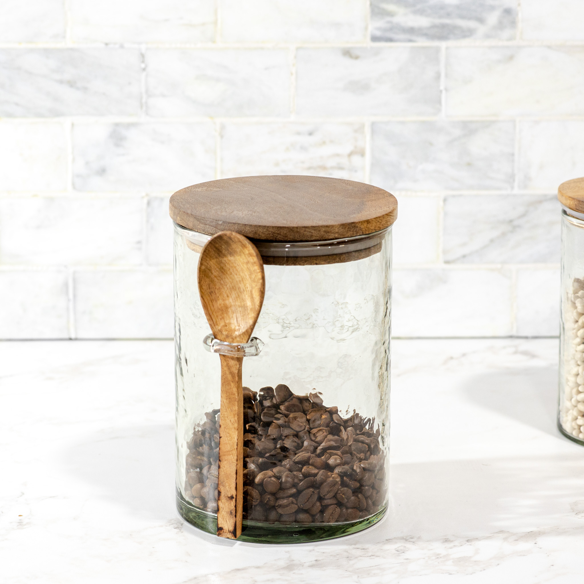 7" Hammered Jar W/ Wood Lid & Spoon