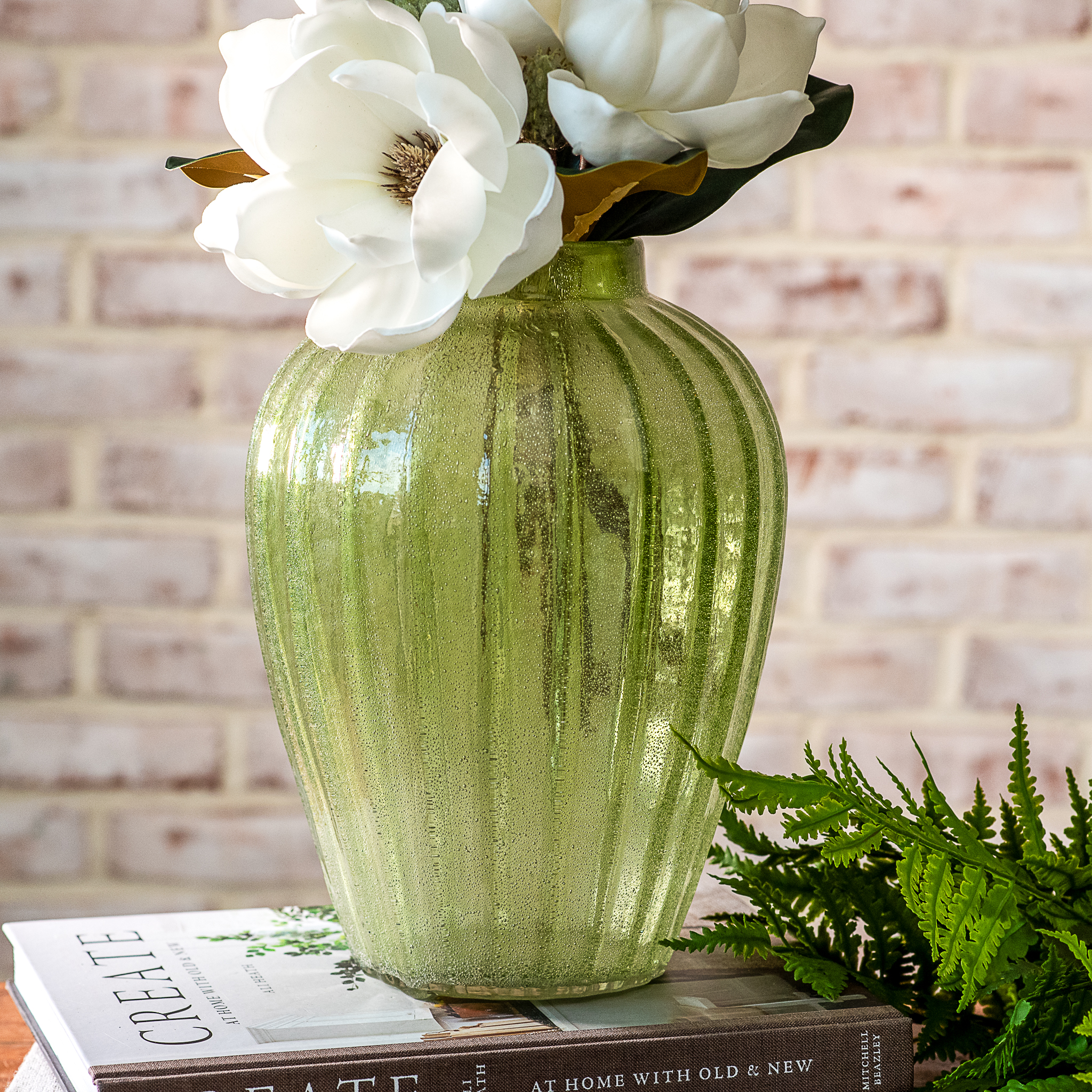 *Inner* 11" Green Roosa Glass Vase