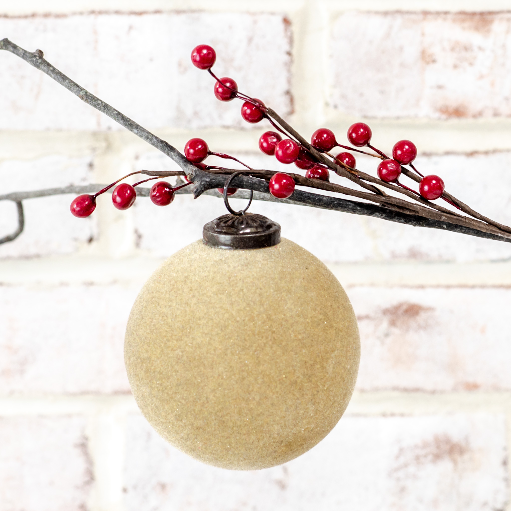 *Inner* 4" Tan Velvet Ball Ornament