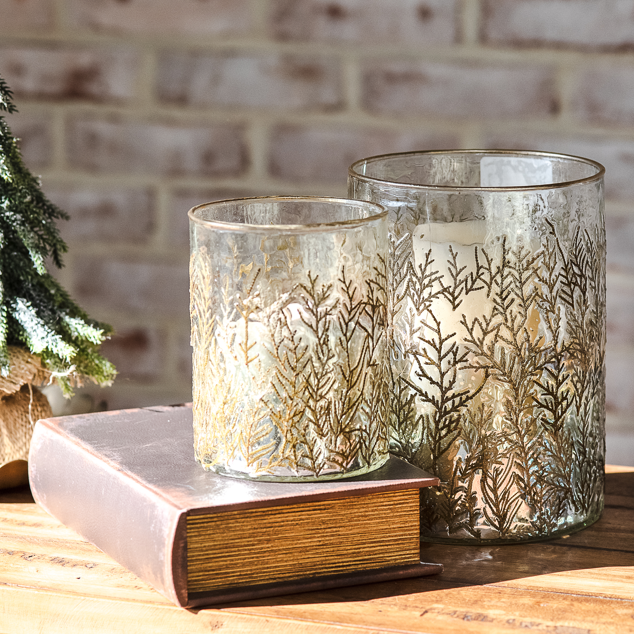 S/2 Pressed Cedar Sprig Jars
