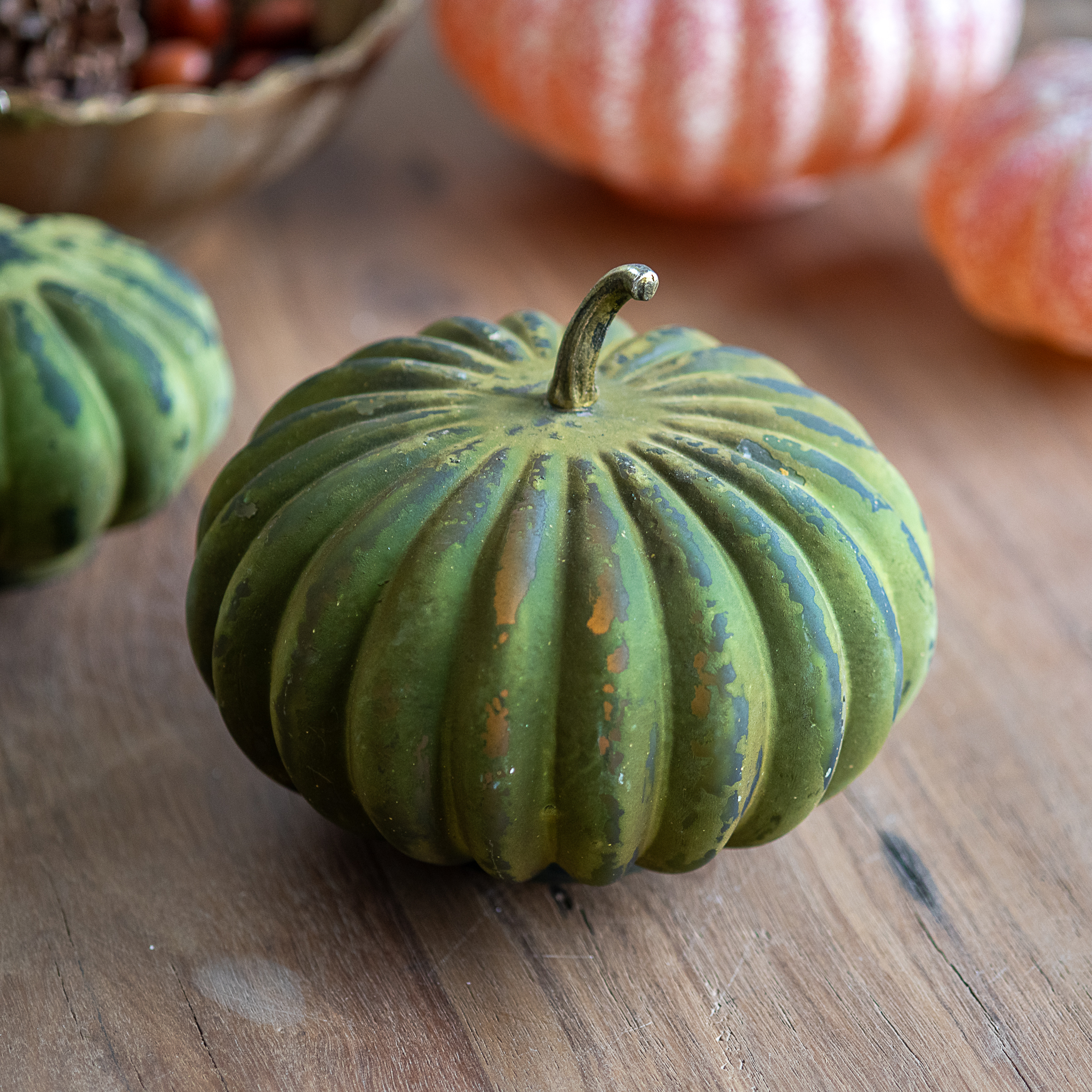 7.4" Green Rustic Pumpkin Decor