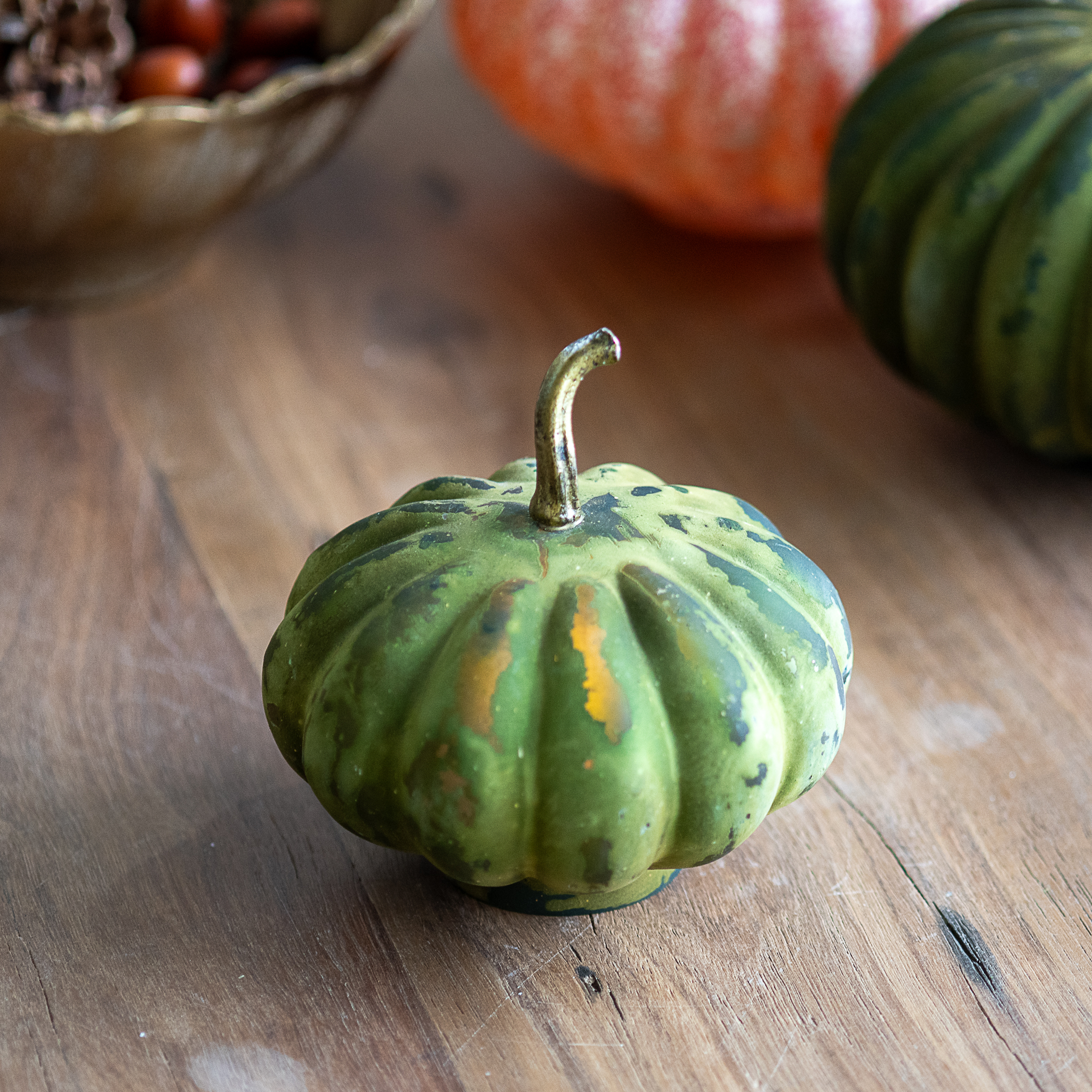 5.5" Green Rustic Pumpkin Decor
