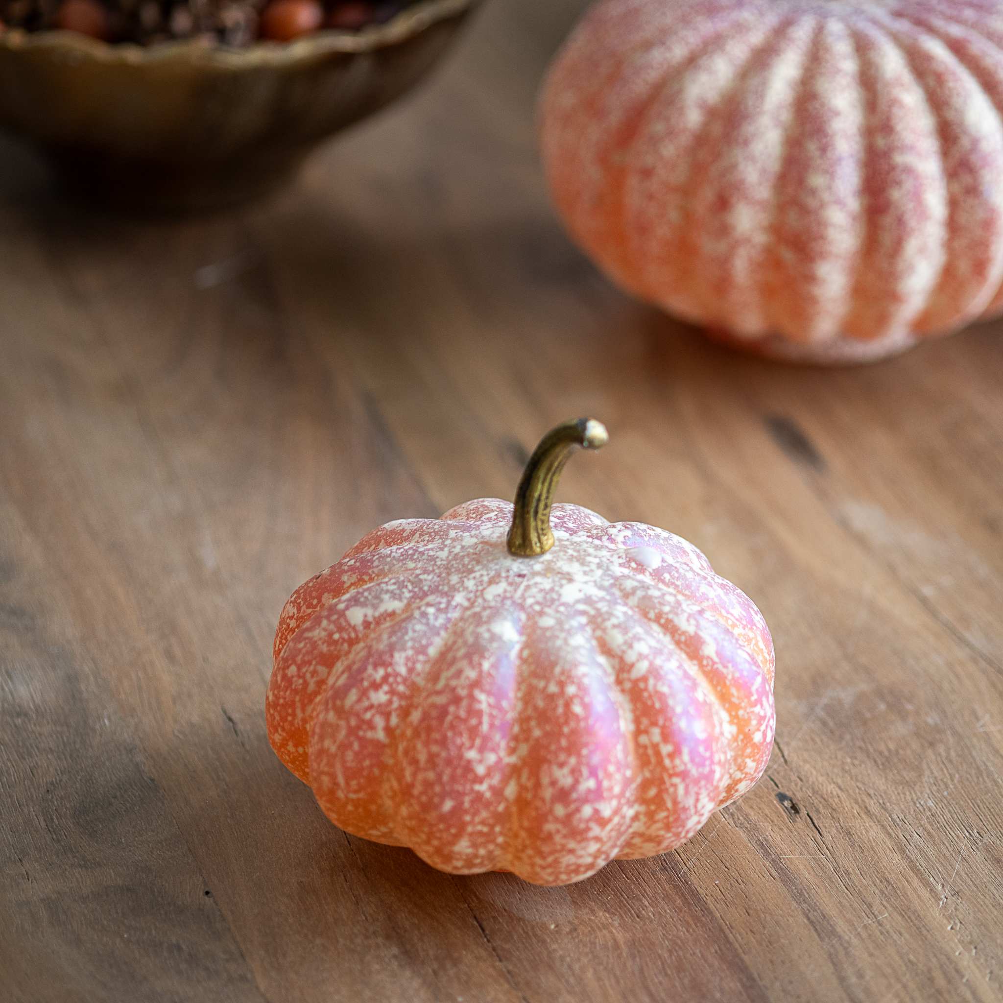 5.5" Org/Wht Rustic Pumpkin Decor