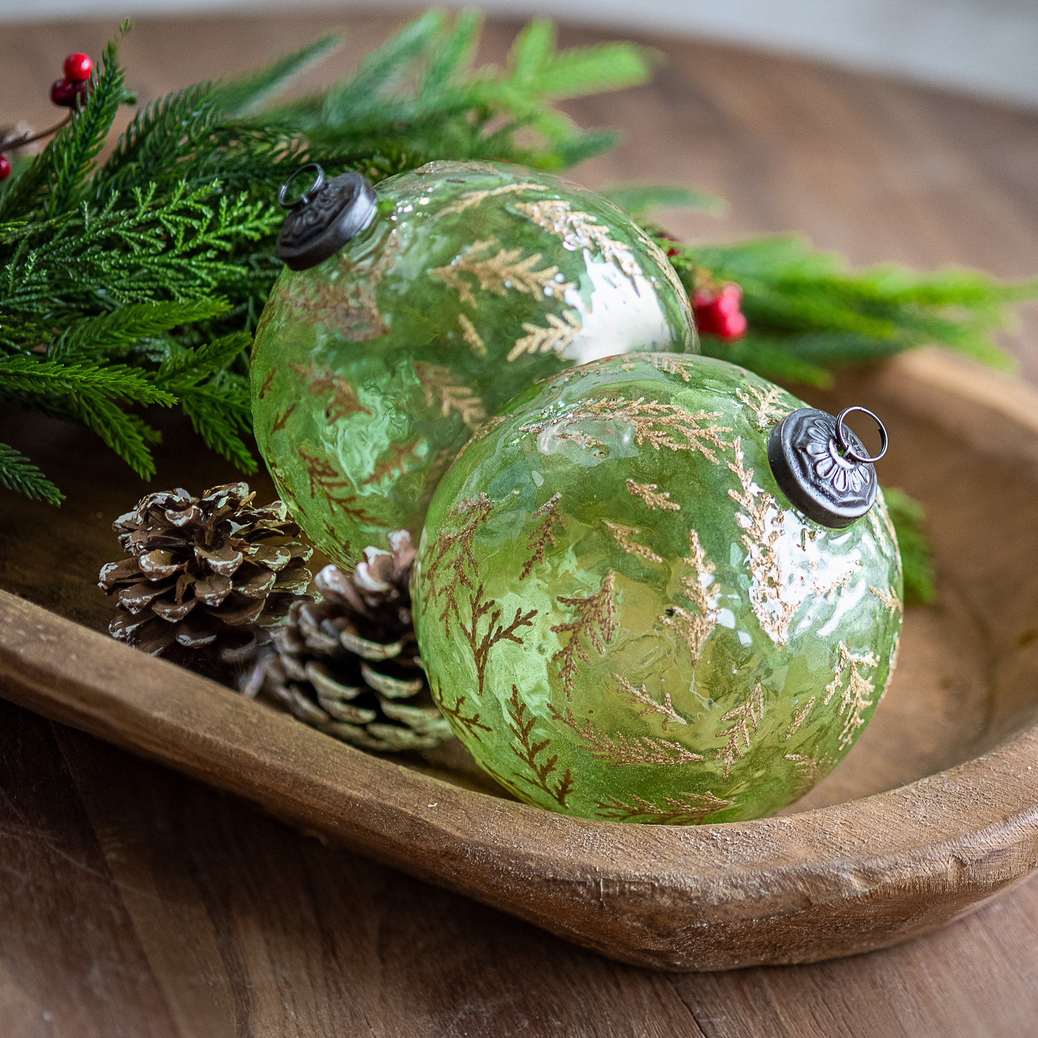 S/2 4.7" Grn/Gld Leaf Ornament