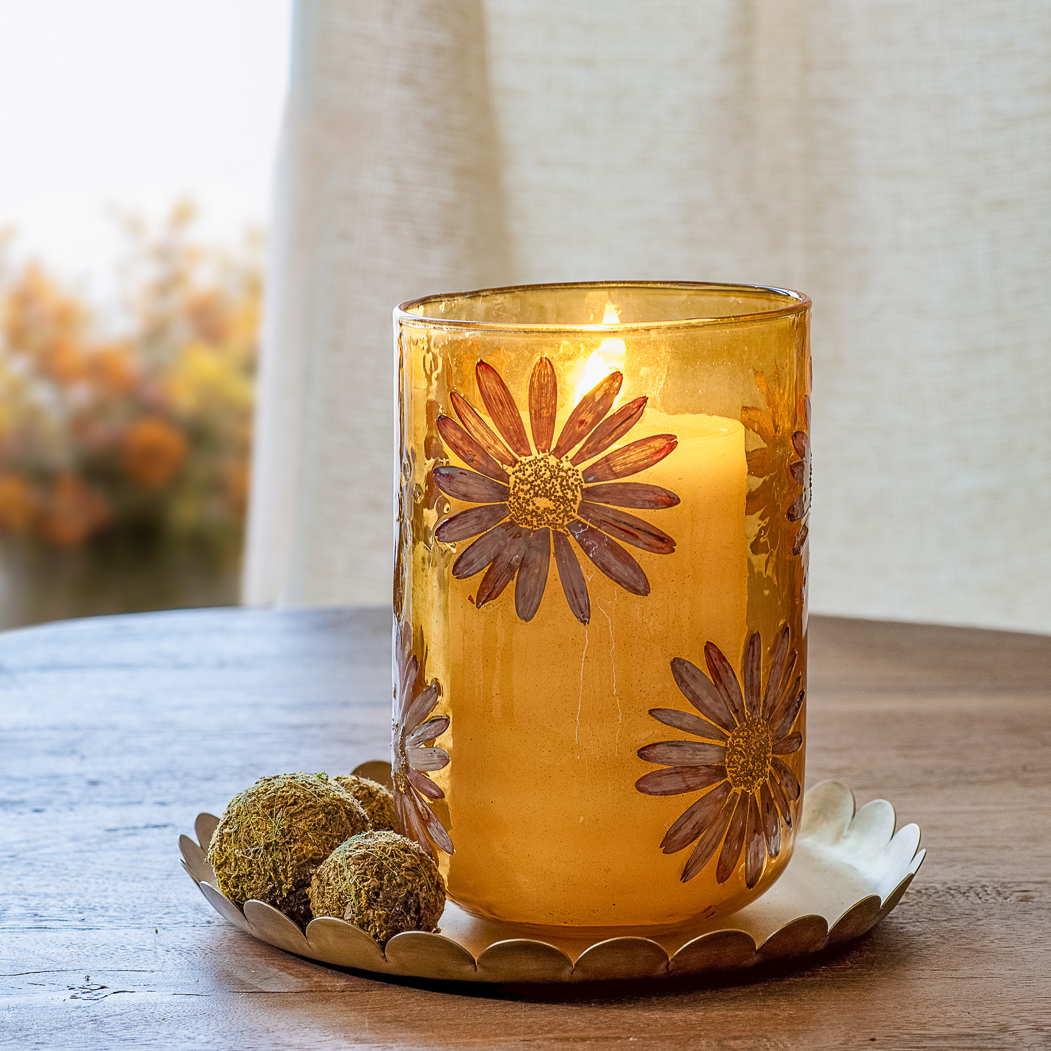 7.8" Org Flower Mosaic Candle Holder