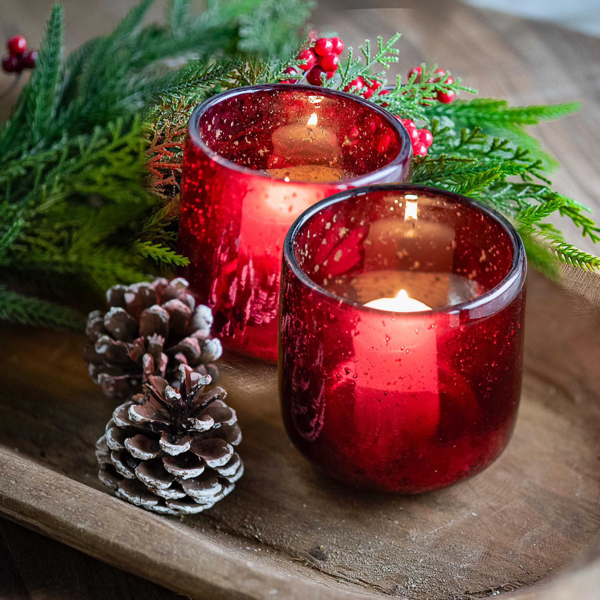 S/2 3.9" Red Rounded Candle Holder