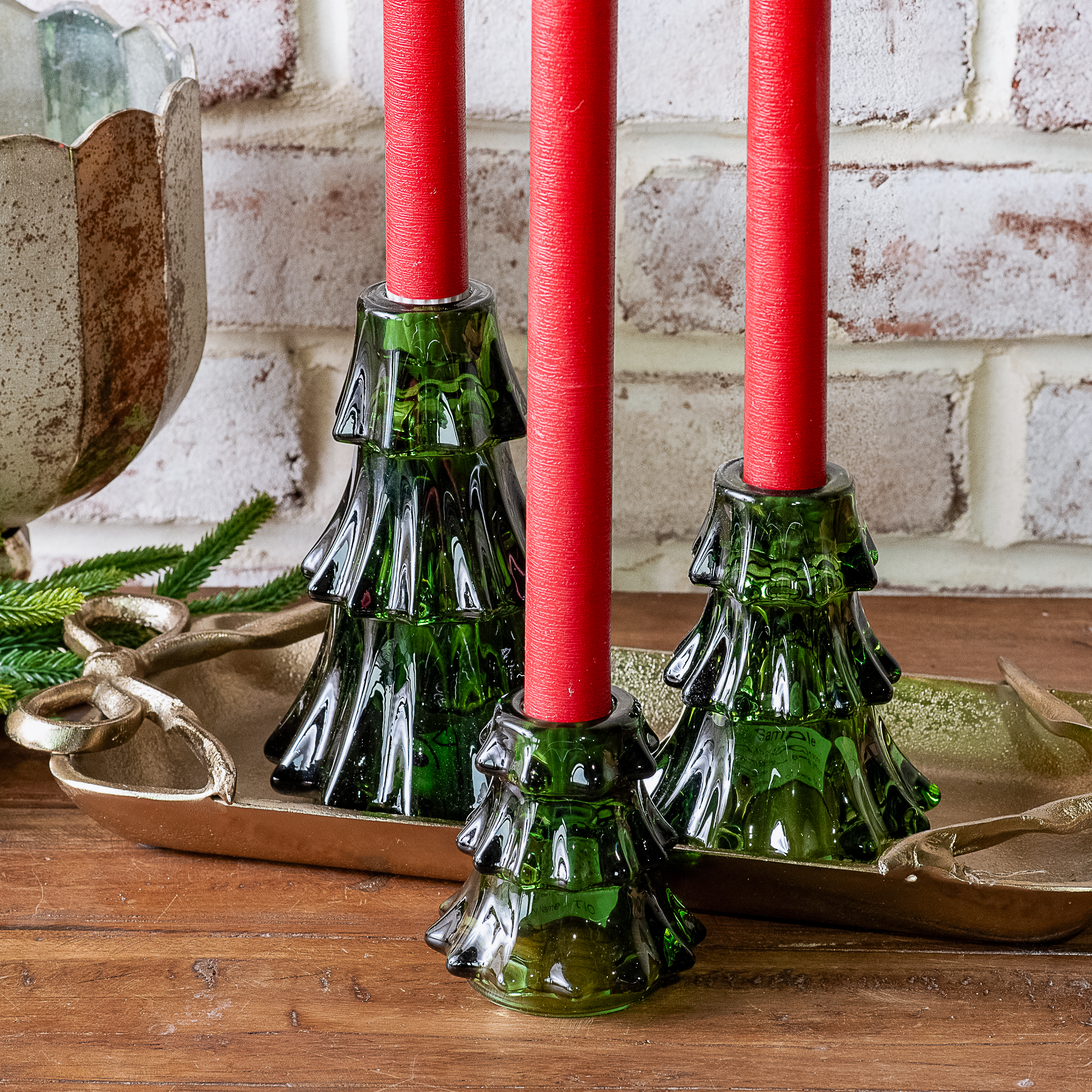 S/3 Glass Tree Candle Holder