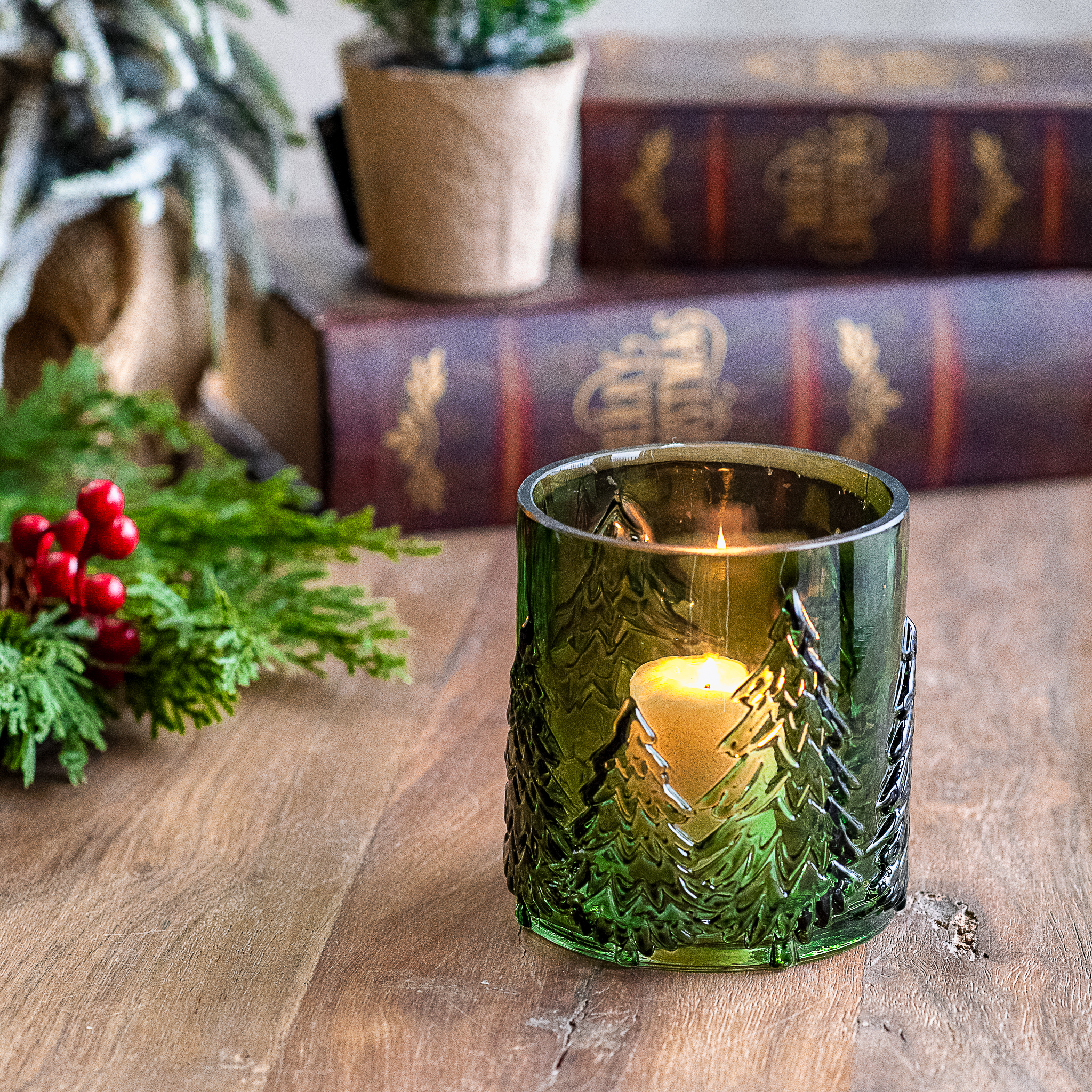 3.9" Green Glass Tree Candle Holder