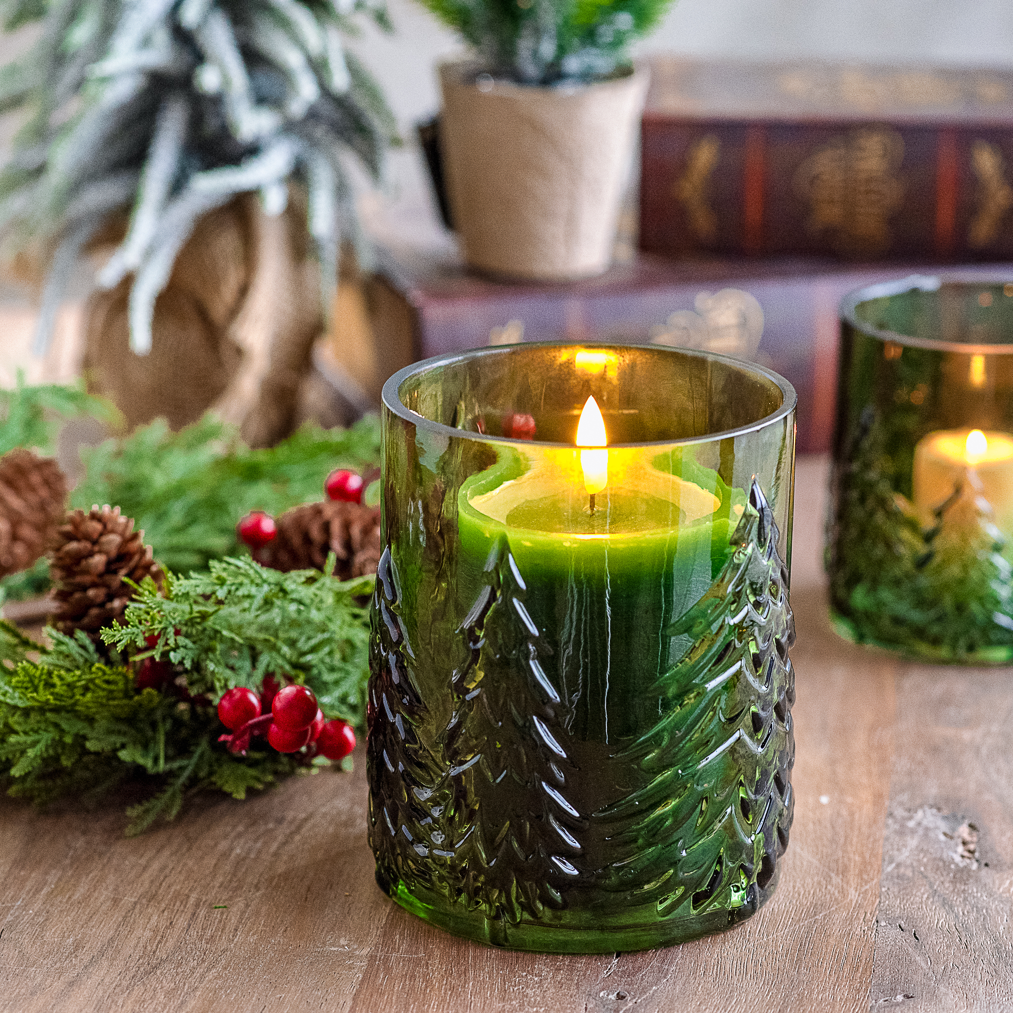 4.5" Green Glass Tree Candle Holder