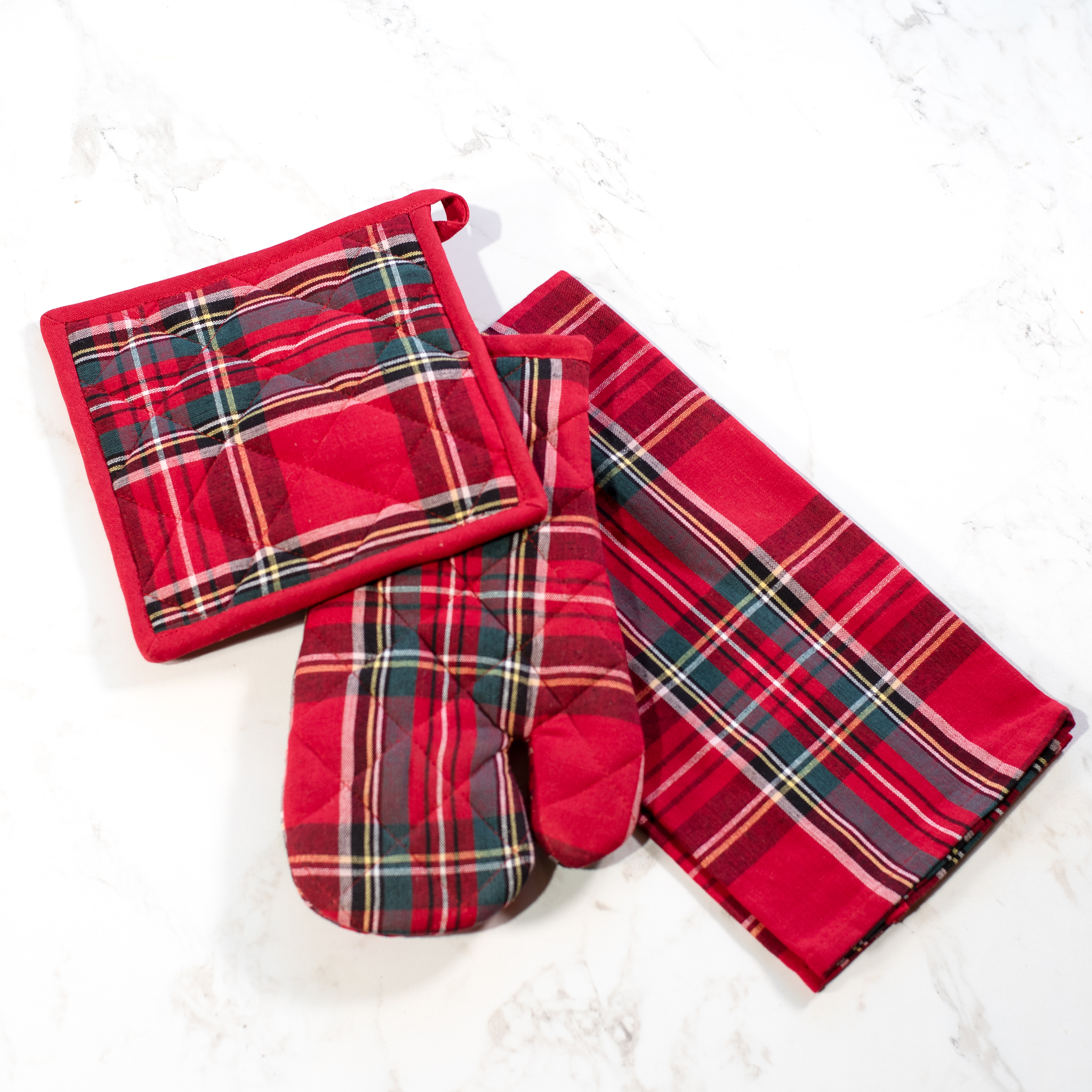 3 Pc Tartan Plaid Mit, Towel & Potholder Set