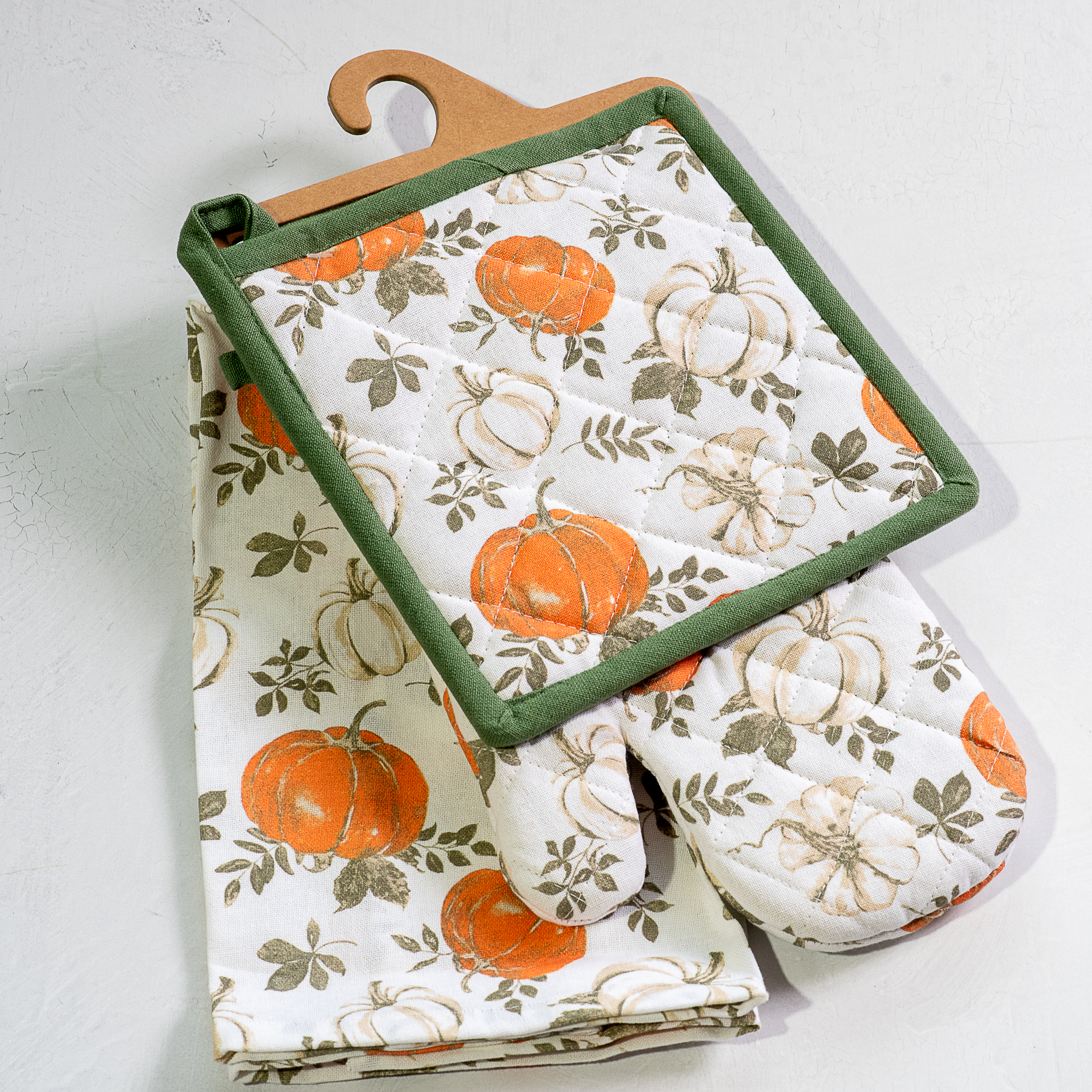 3 Pc Fall Pumpkin Mit, Towel & Potholder Set