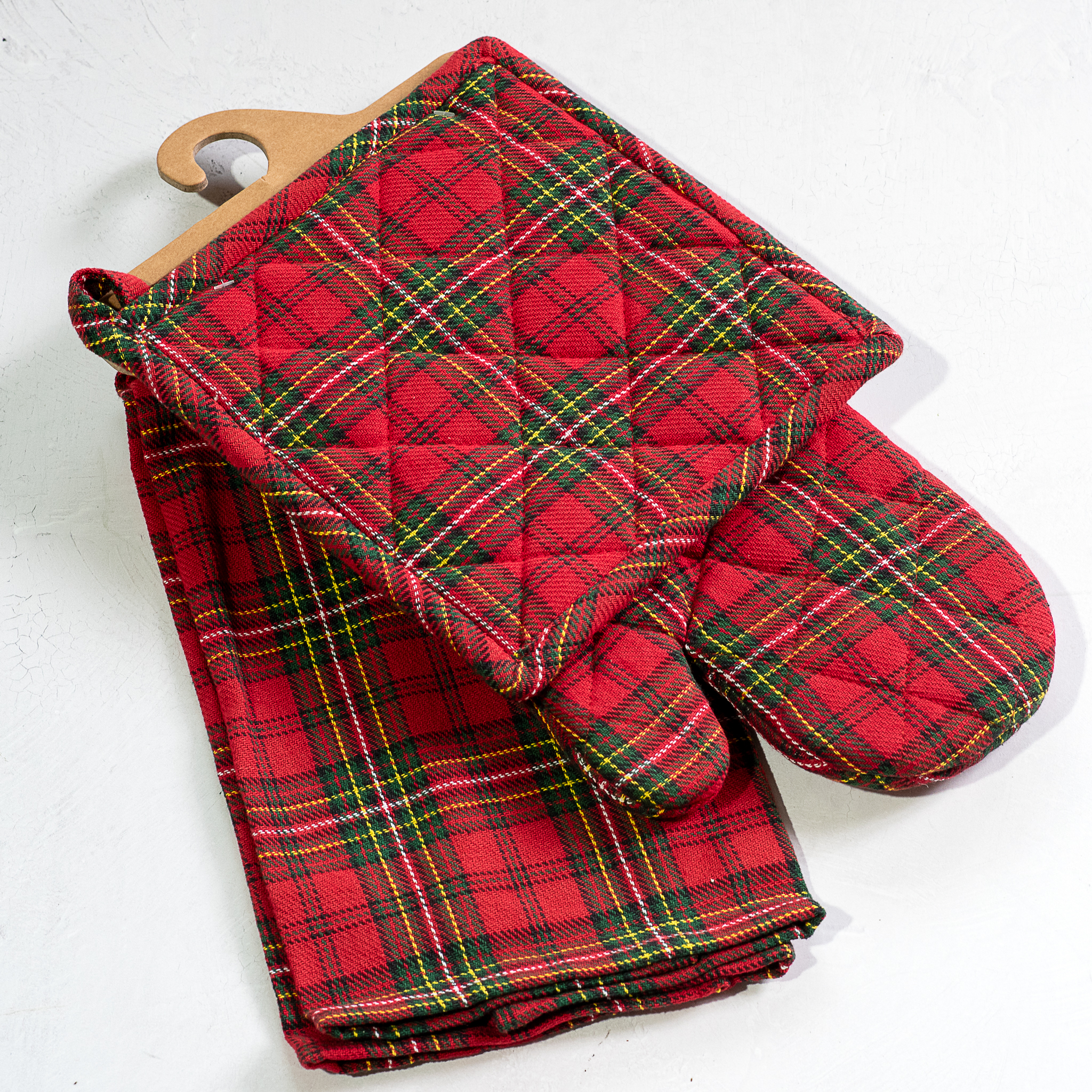 3 Pc Holiday Plaid Mit, Towel & Potholder Set