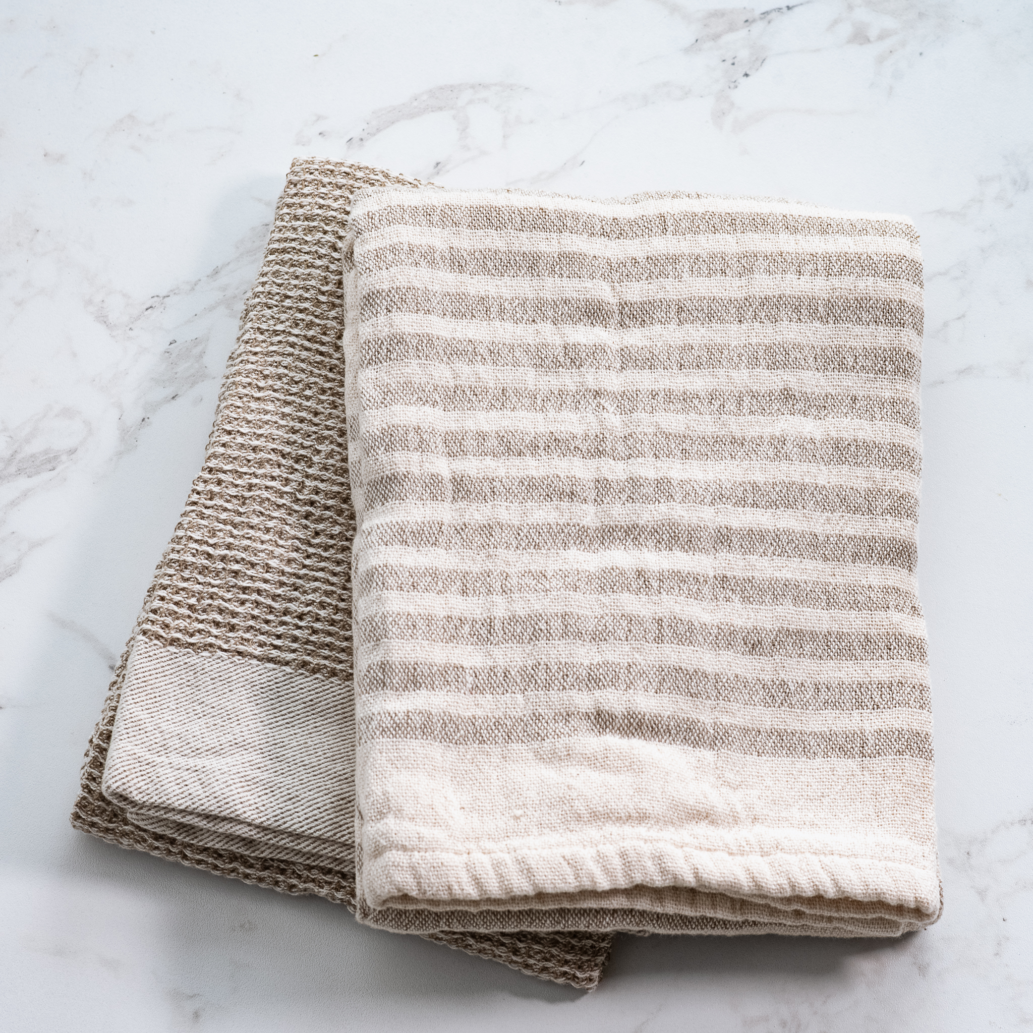*Inner* S/2 Beige Stripe/Waffle Towels