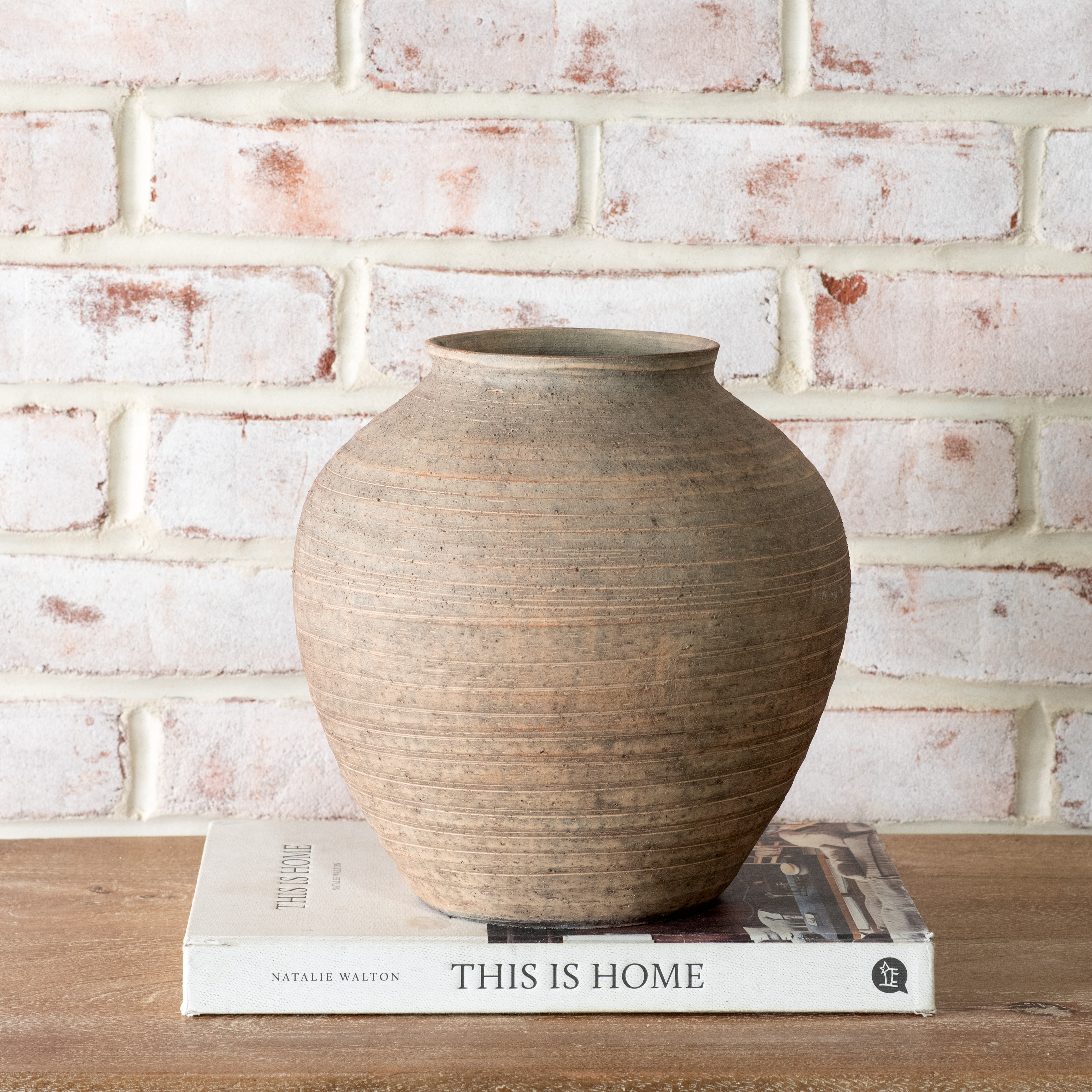 8.8" Natural Stripe Ceramic Plum Vase