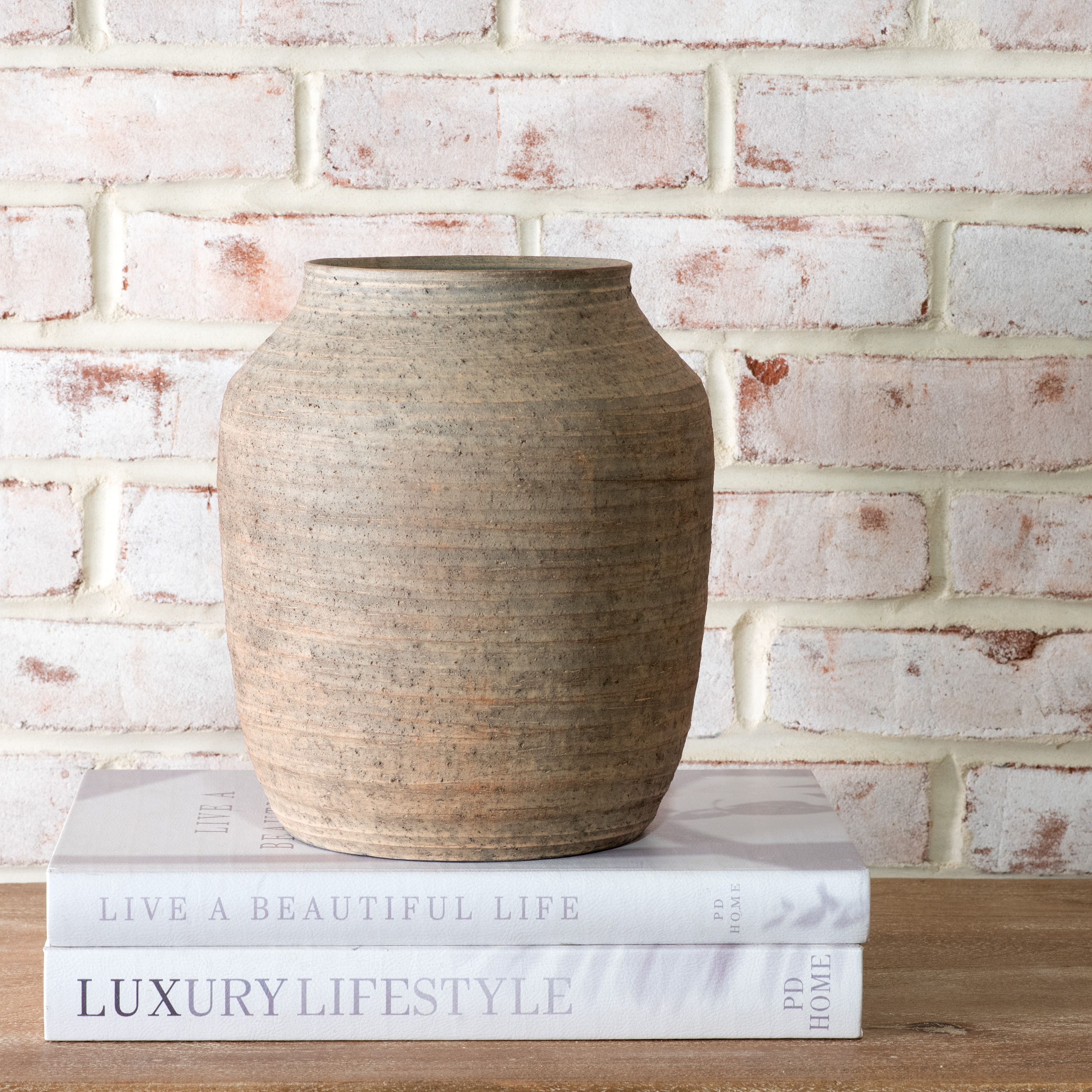 9.6" Natural Stripe Ceramic Vase
