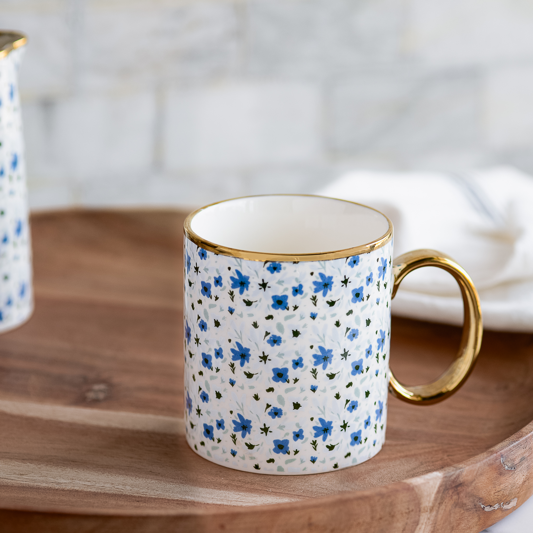 *Inner* Gold Accent Blue Floral Mug