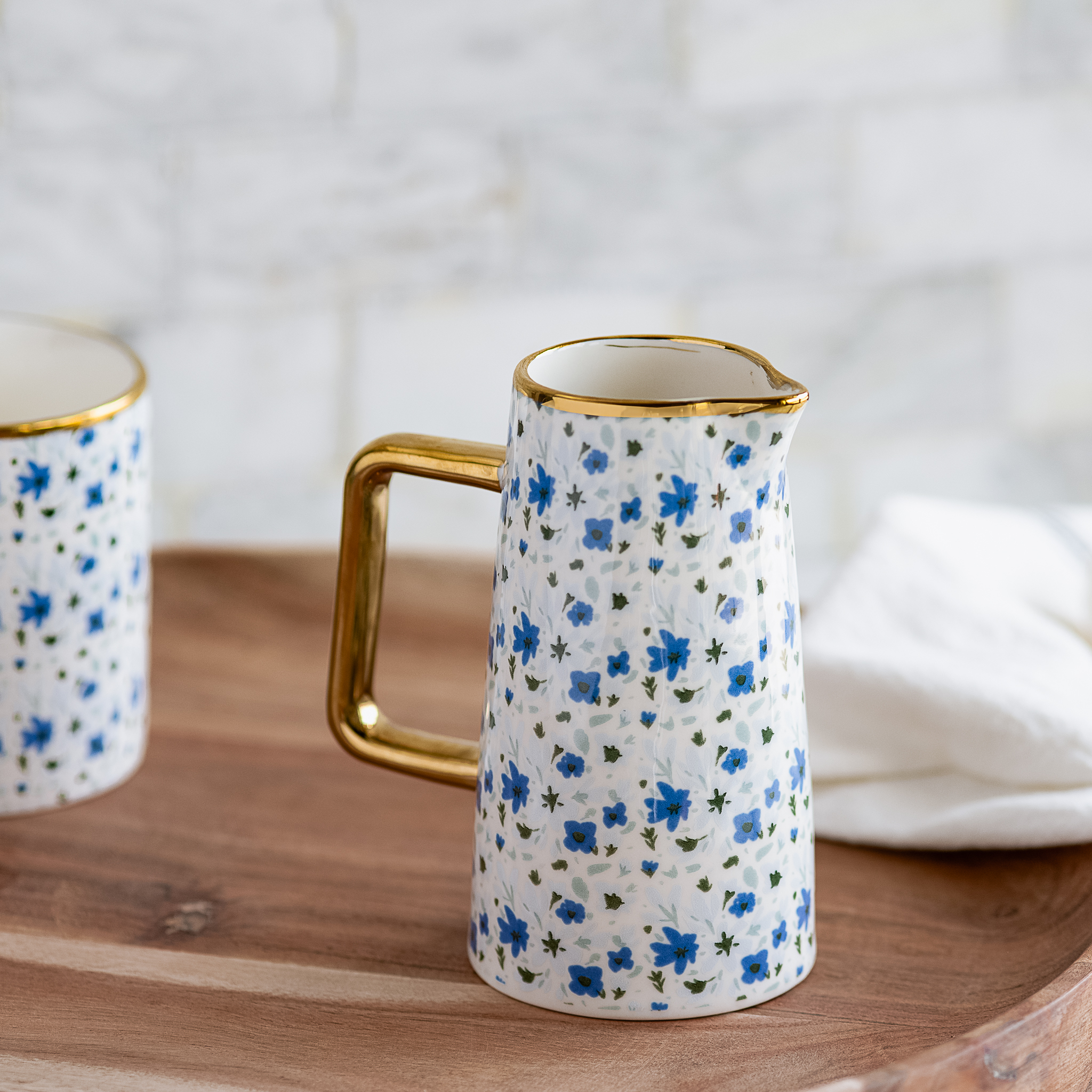 *Inner* Gold Accent Blue Floral Pitcher
