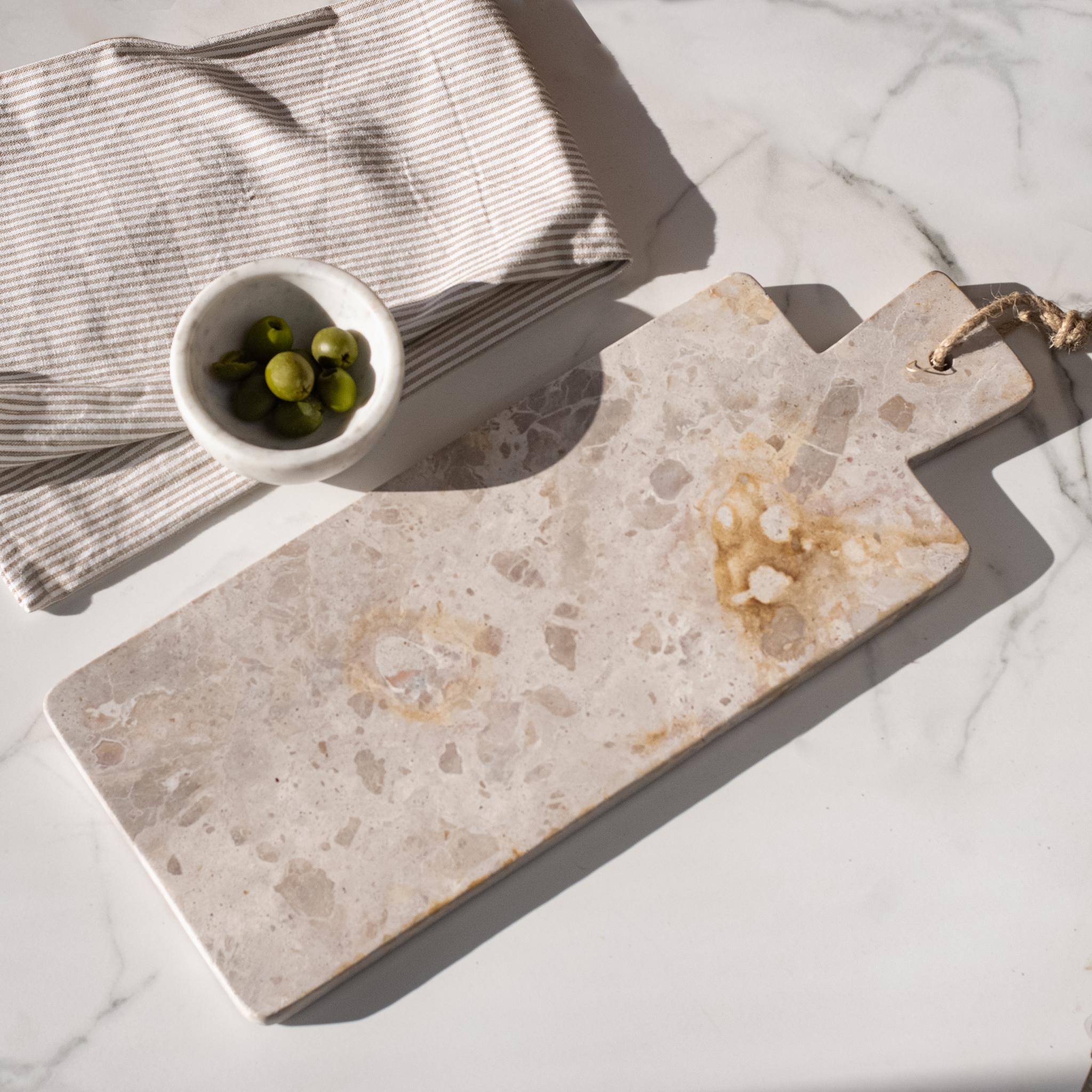 7" X 18" Beige Marble Cheese Board