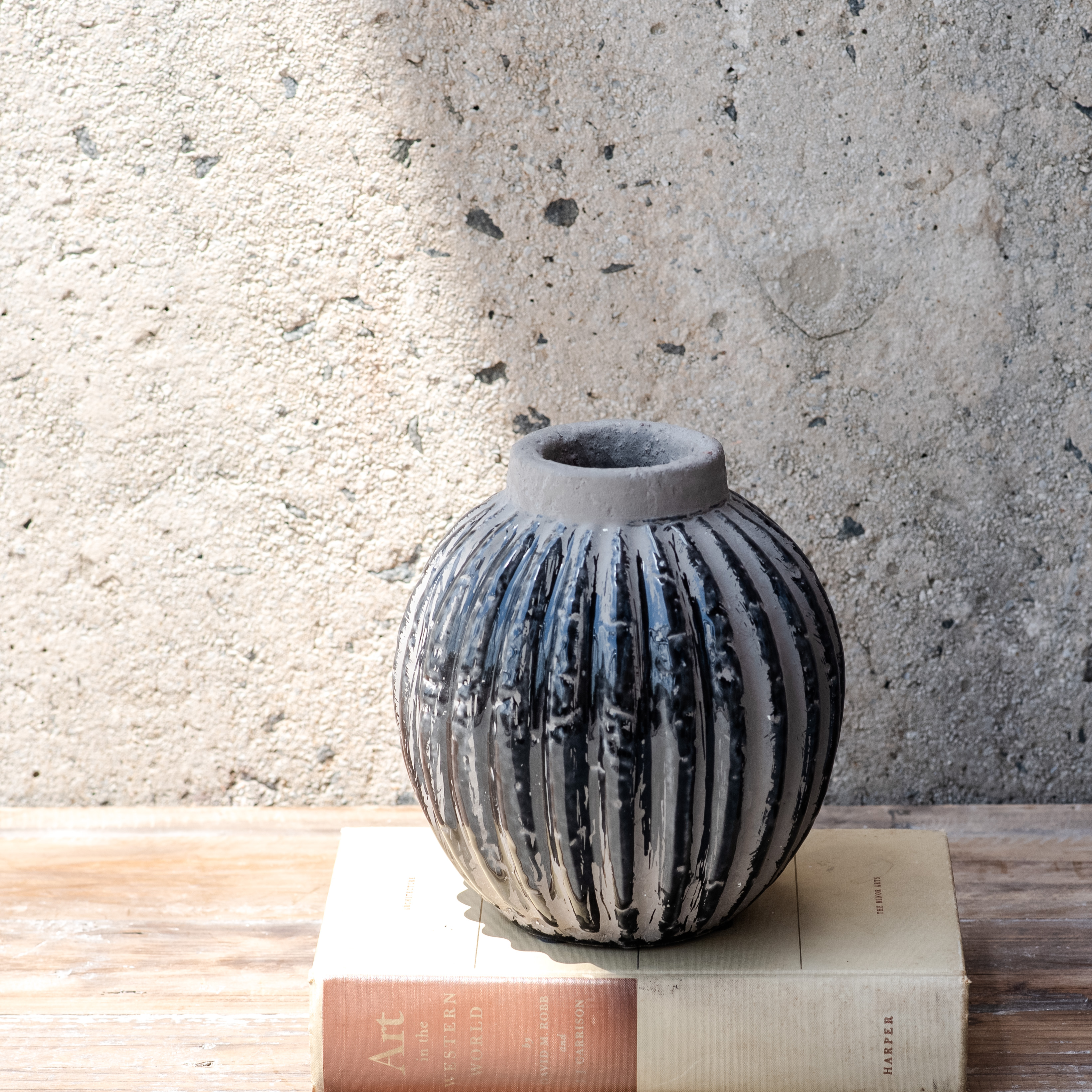 7" Tan Ribbed Vase